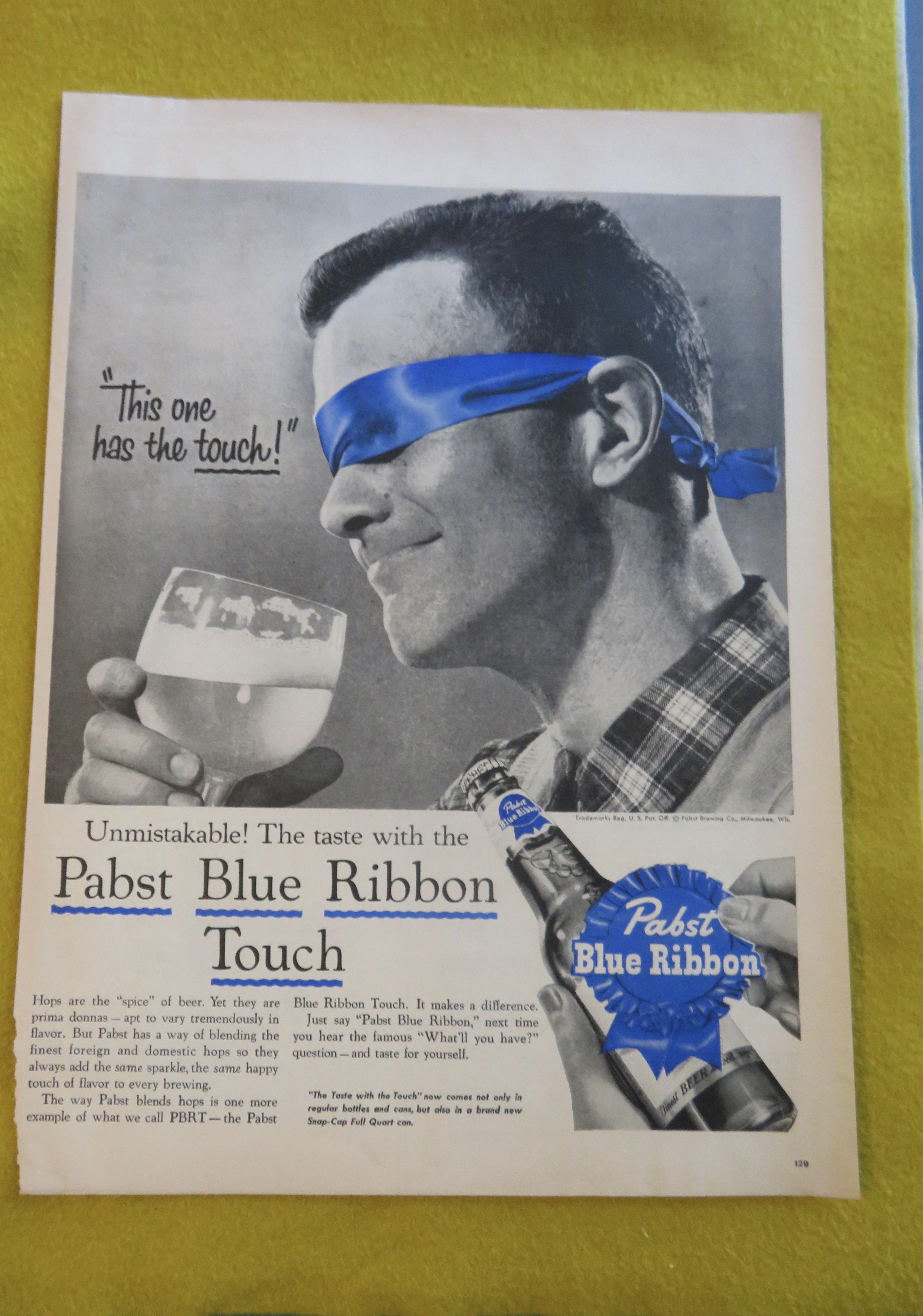 1956 Pabst Blue Ribbon Beer With A Man Blindfolded