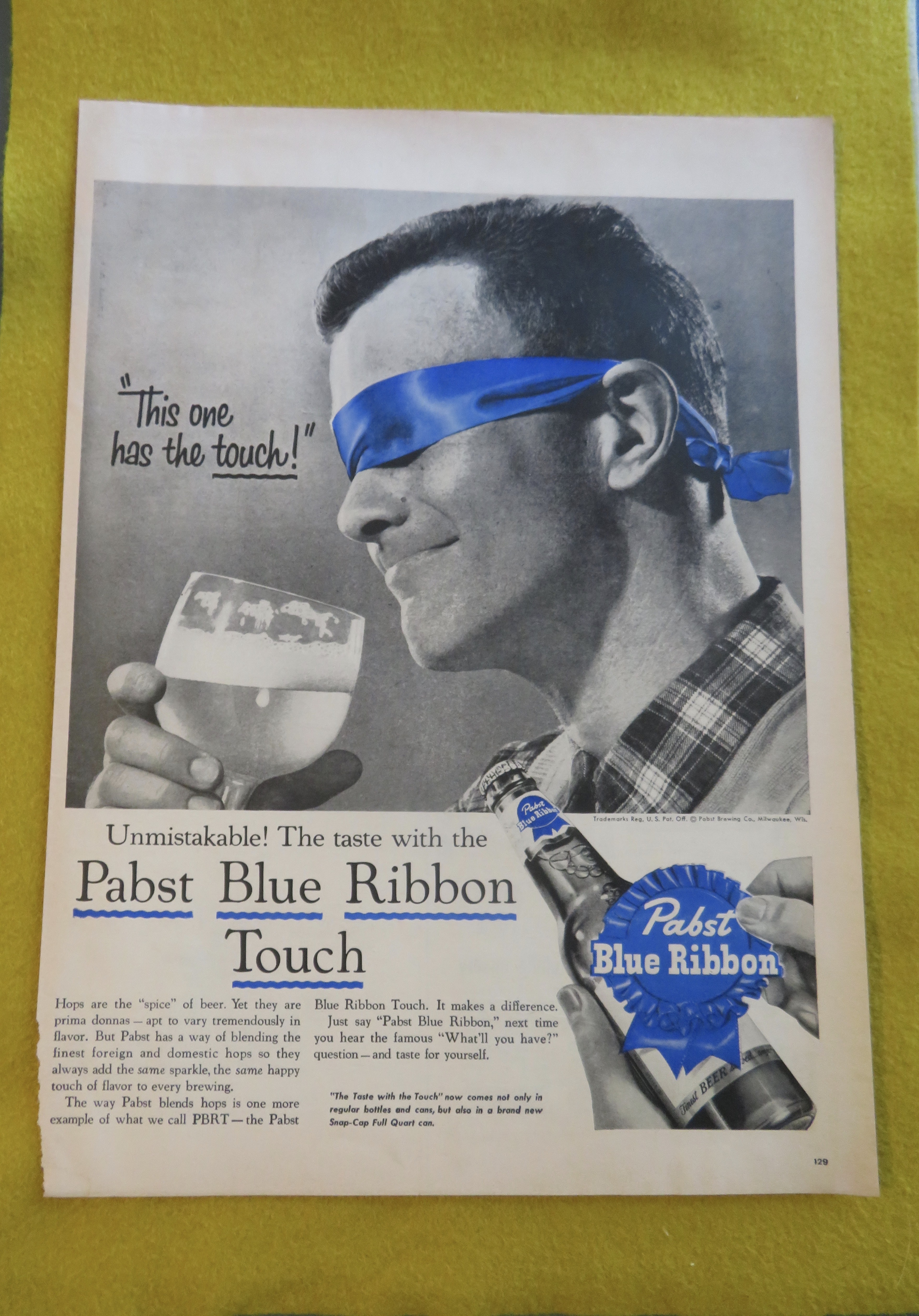 1956 Pabst Blue Ribbon Beer With A Man Blindfolded