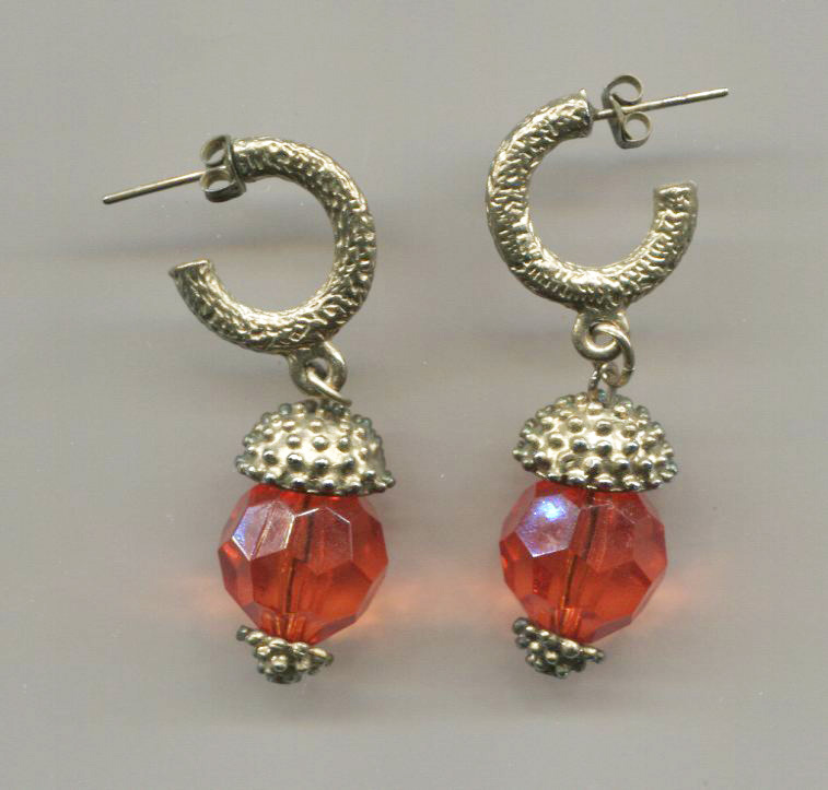 Orange Plastic Drop W/Gold Tone Pierced Earrings