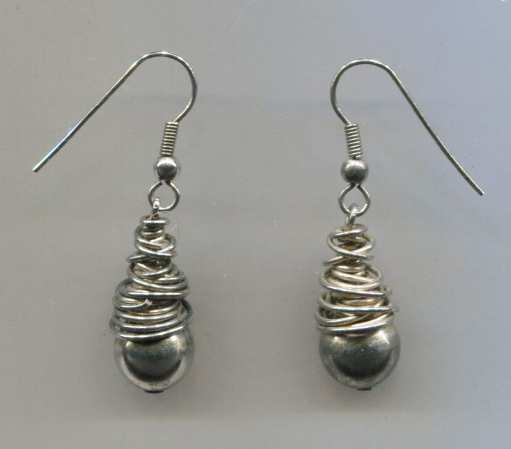 Silver Ball & Wire Drop Pierced Earrings