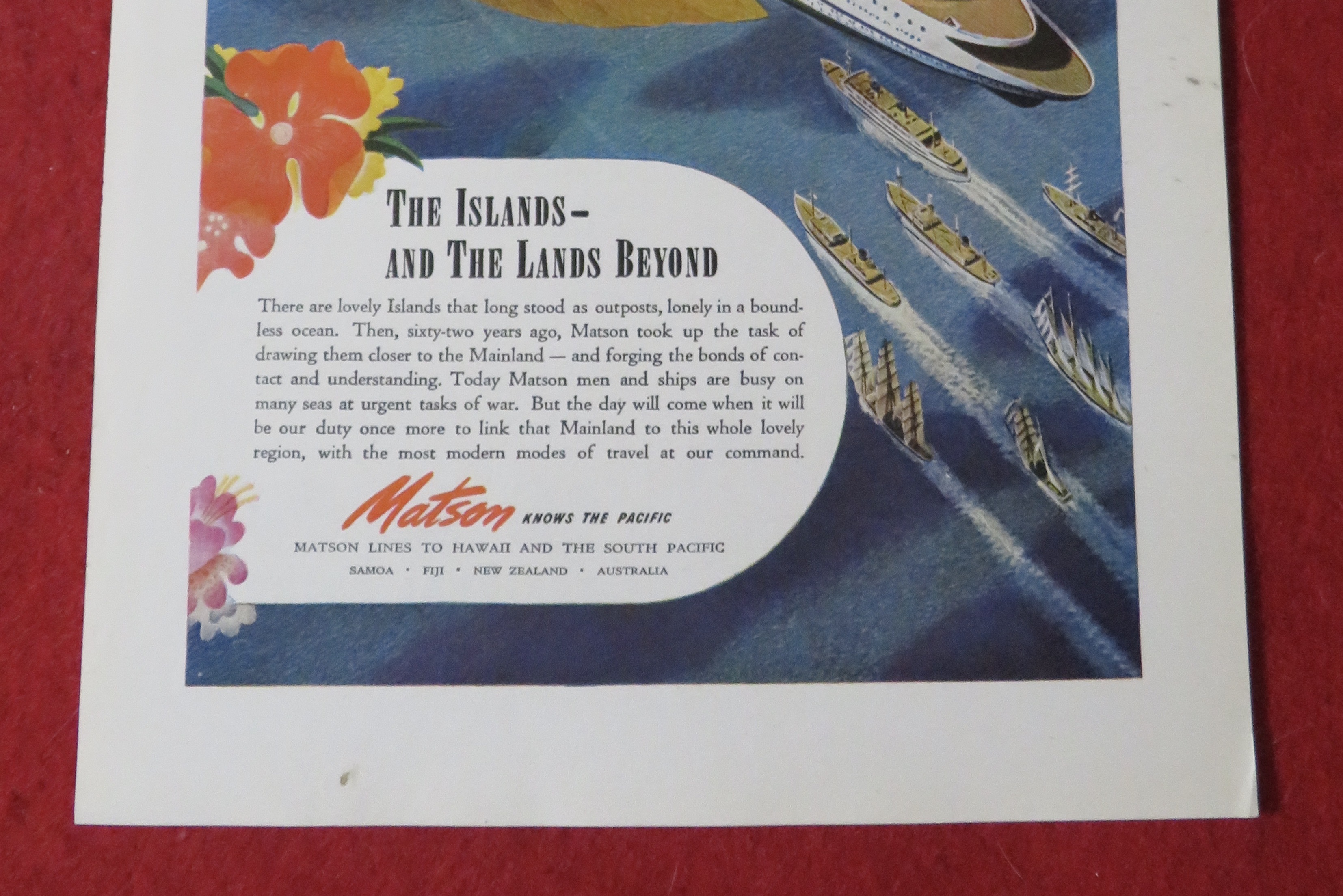 1944 Matson Lines To Hawaii with The Islands