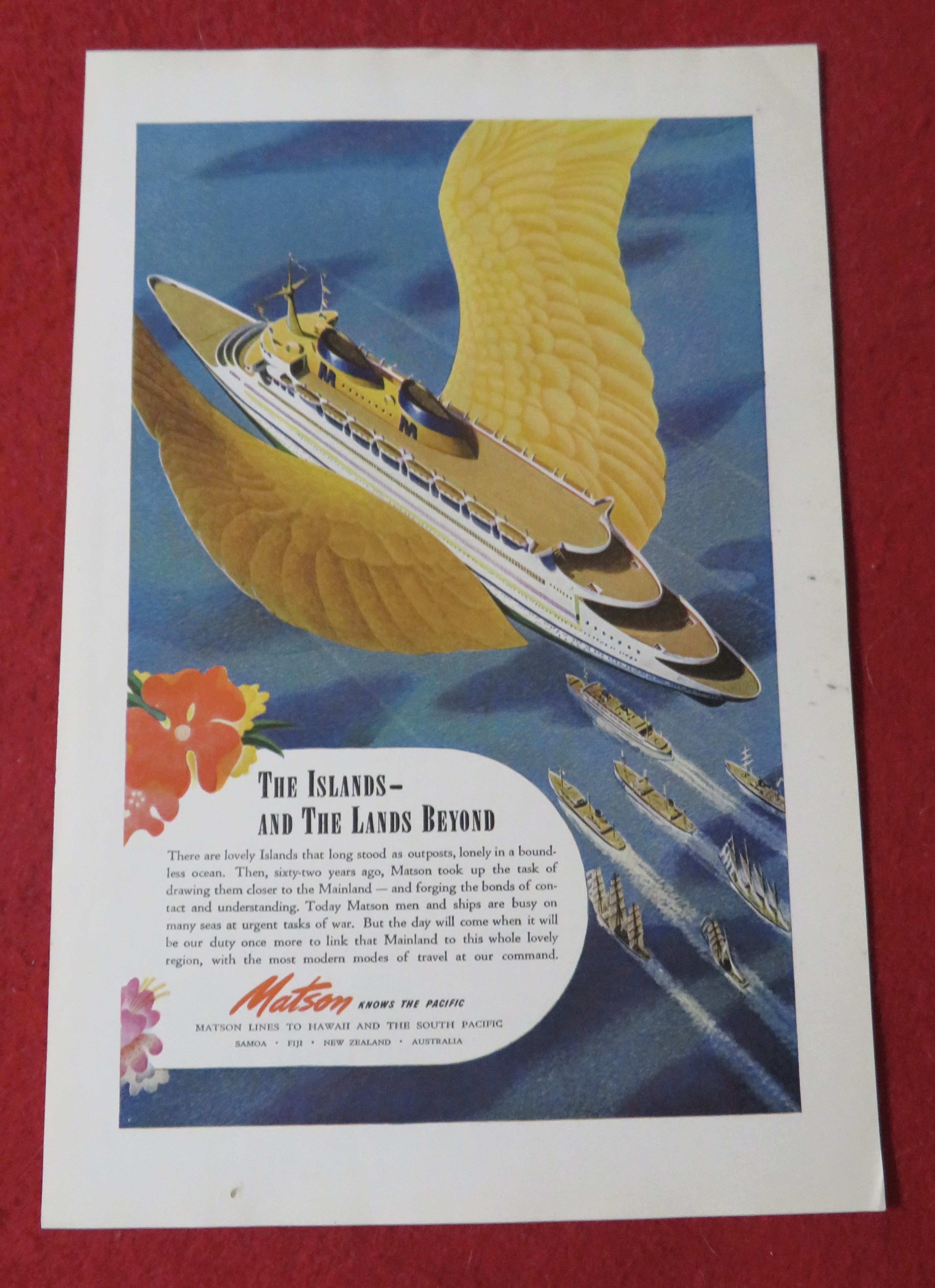 1944 Matson Lines To Hawaii with The Islands
