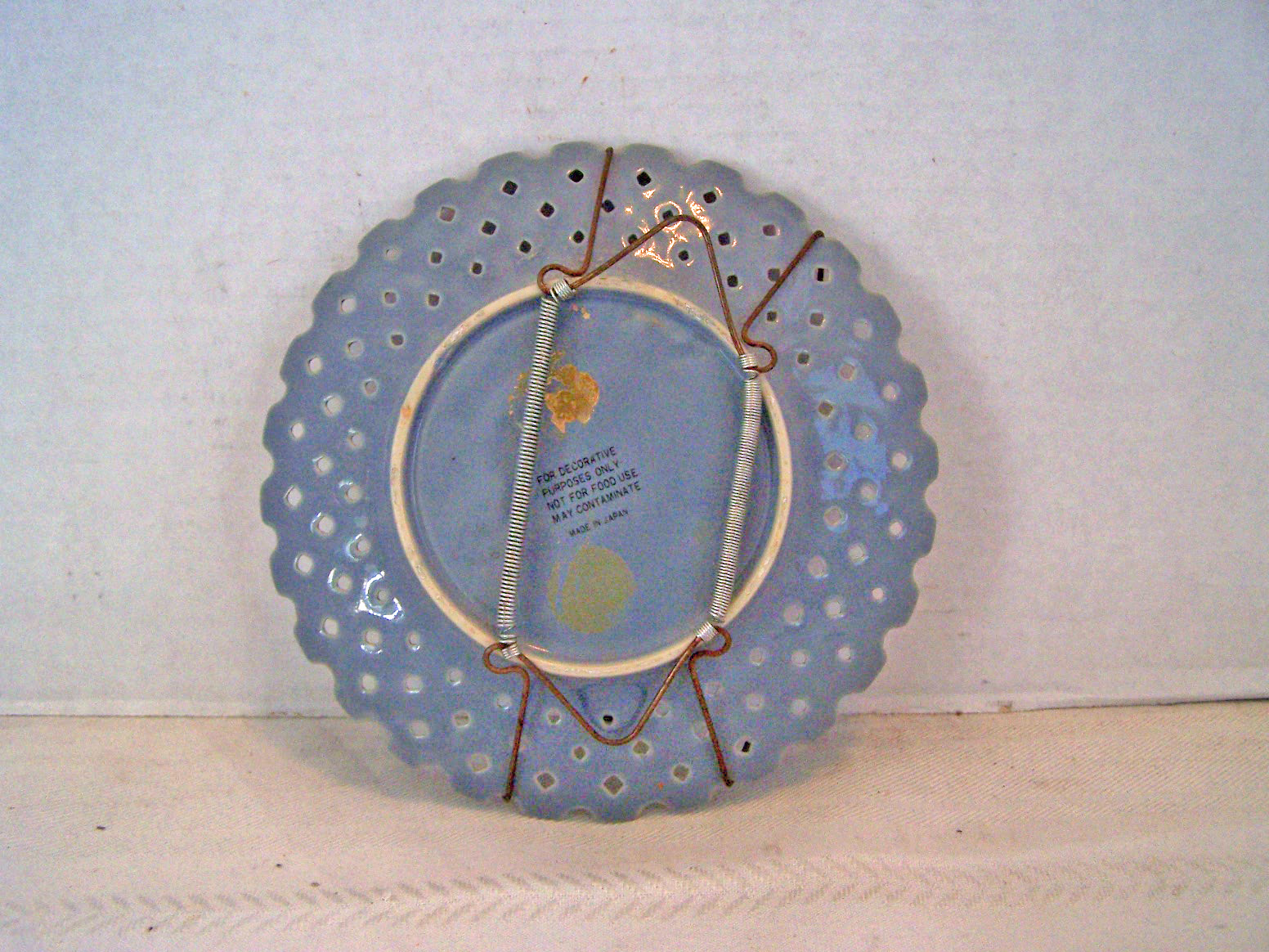 Pink Orchids on Blue Decorated Plate, Made in Japan