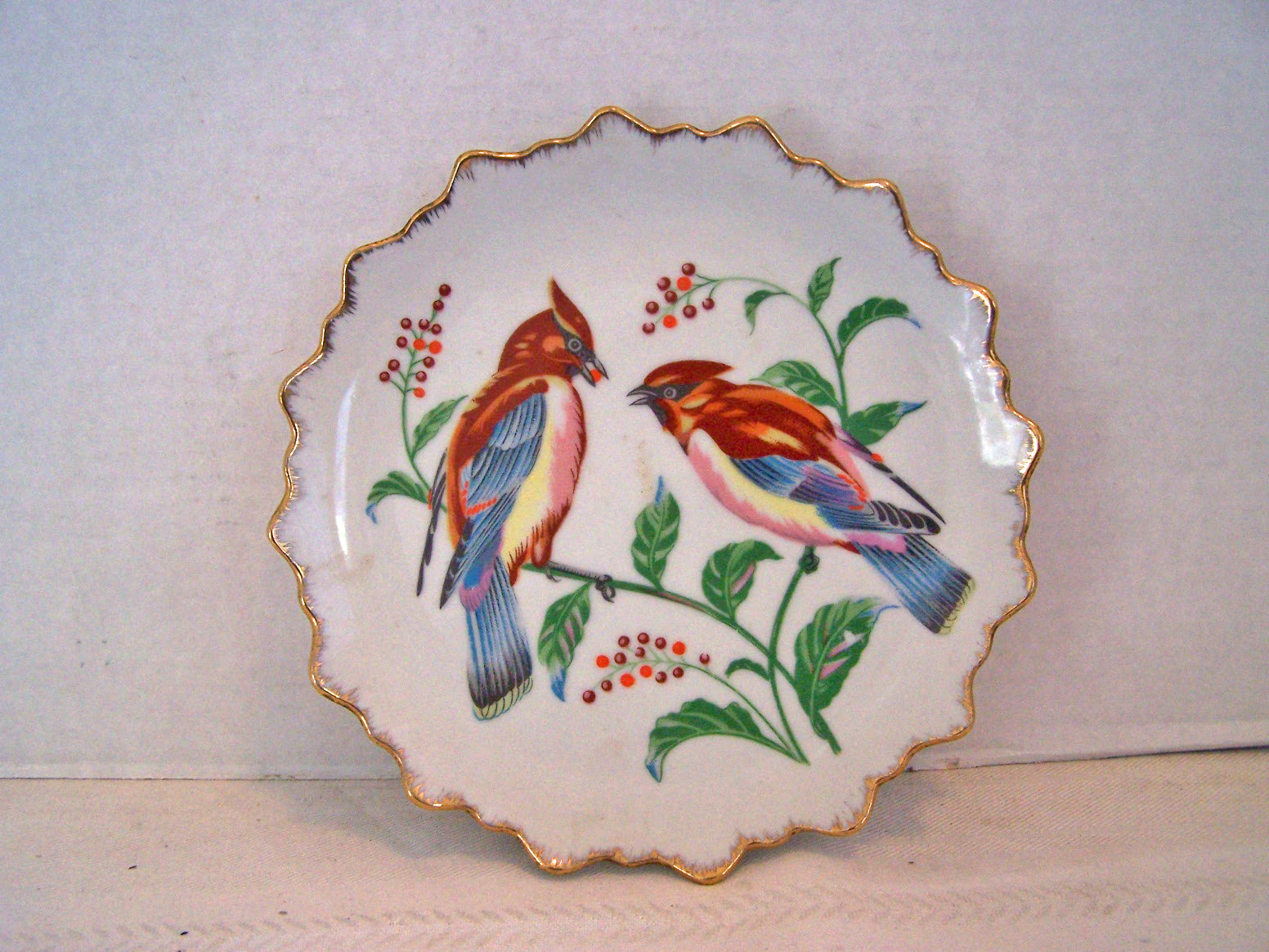 Decorative Plate with 2 Colorful Birds, Made in Korea