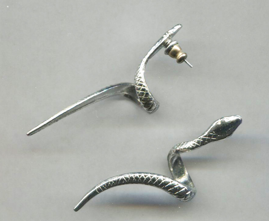 Figural Snake Silver Tone Pierced Earrings