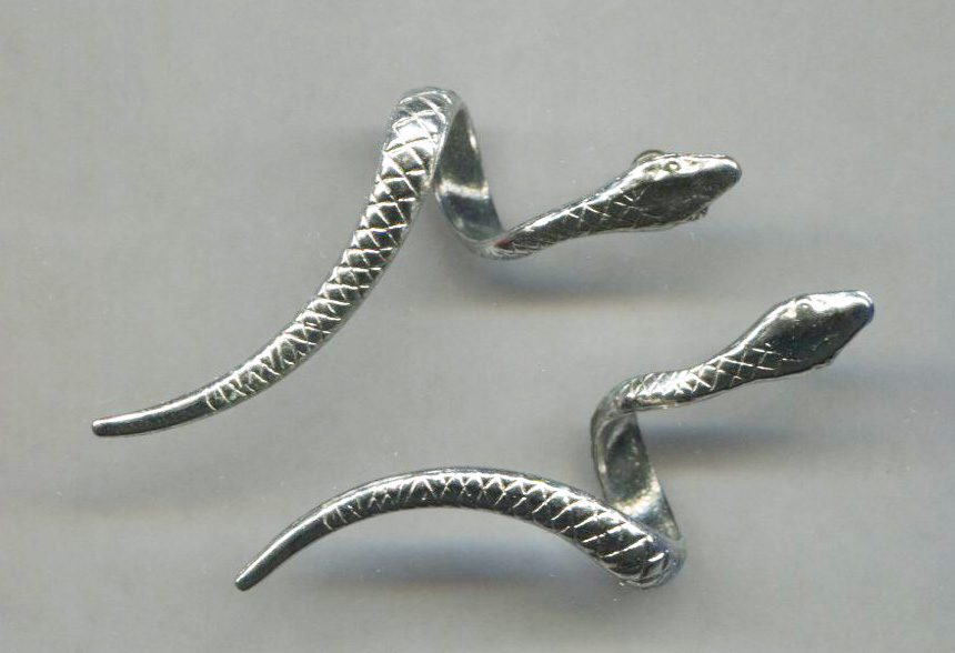 Figural Snake Silver Tone Pierced Earrings