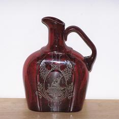 Ruby Red Glass Pitcher, Silver Overlay Sailing Ship