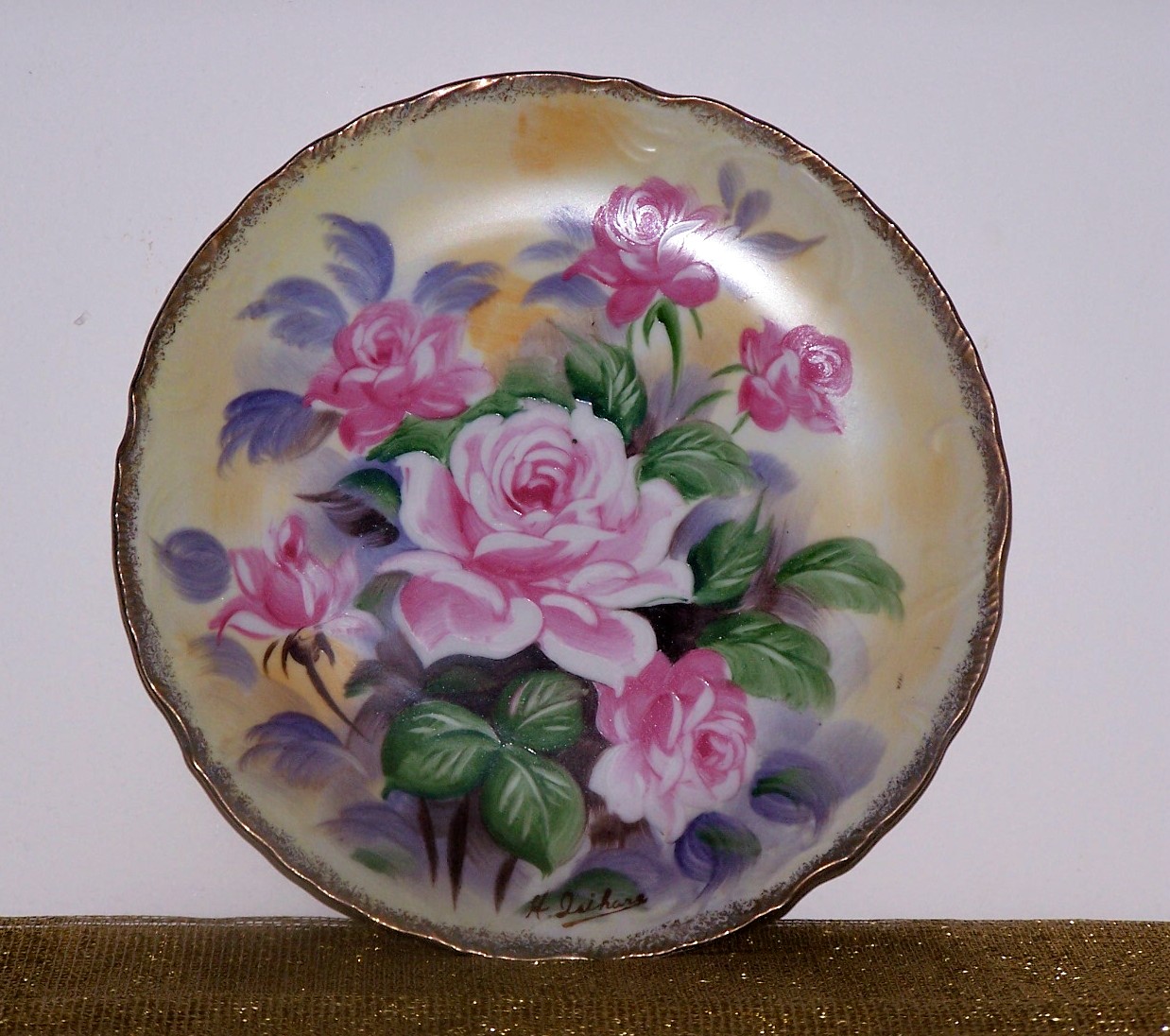 Artist Signed, Hand Painted Pink Flowers Plate