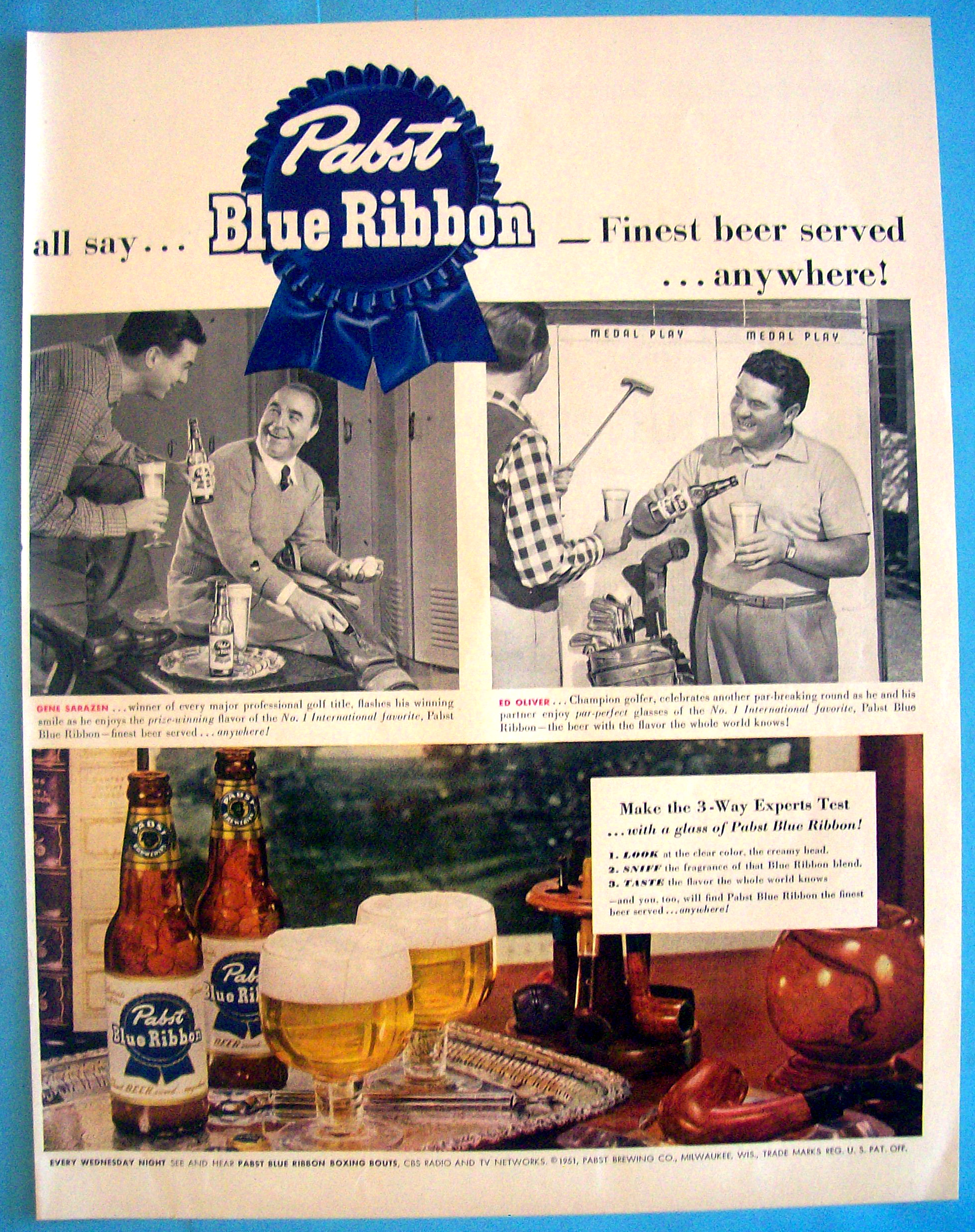 Vintage Ad: 1951 Pabst Blue Ribbon Beer w/Wood & More