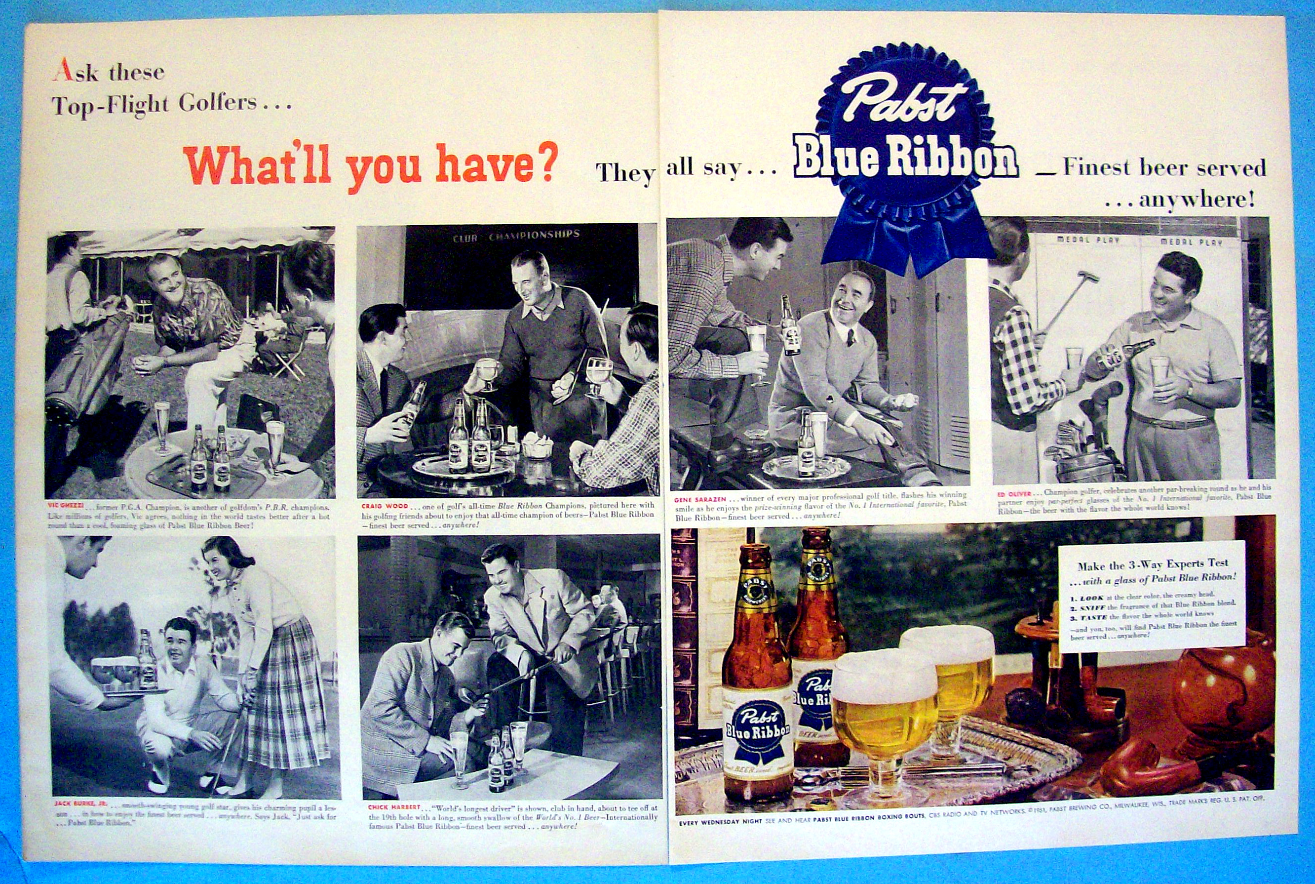 Vintage Ad: 1951 Pabst Blue Ribbon Beer w/Wood & More