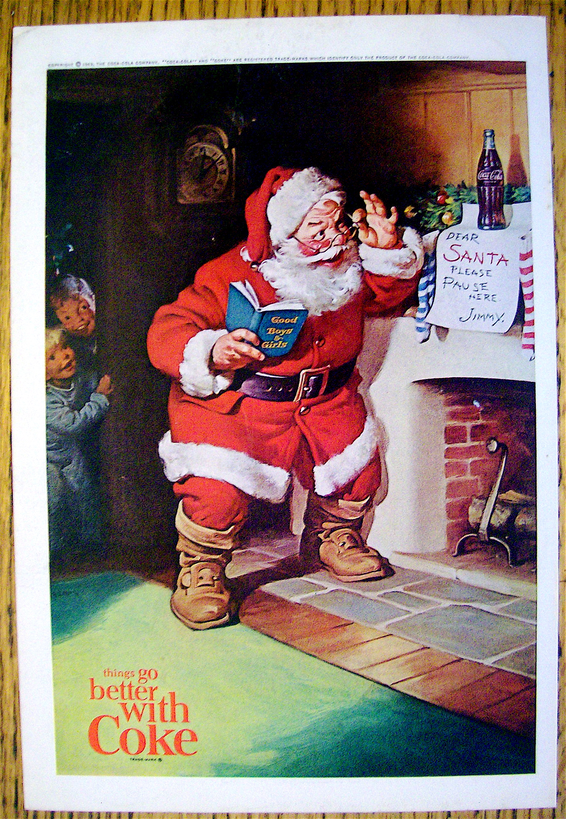 1963 Coca Cola (Coke) With Santa Claus Reading Note