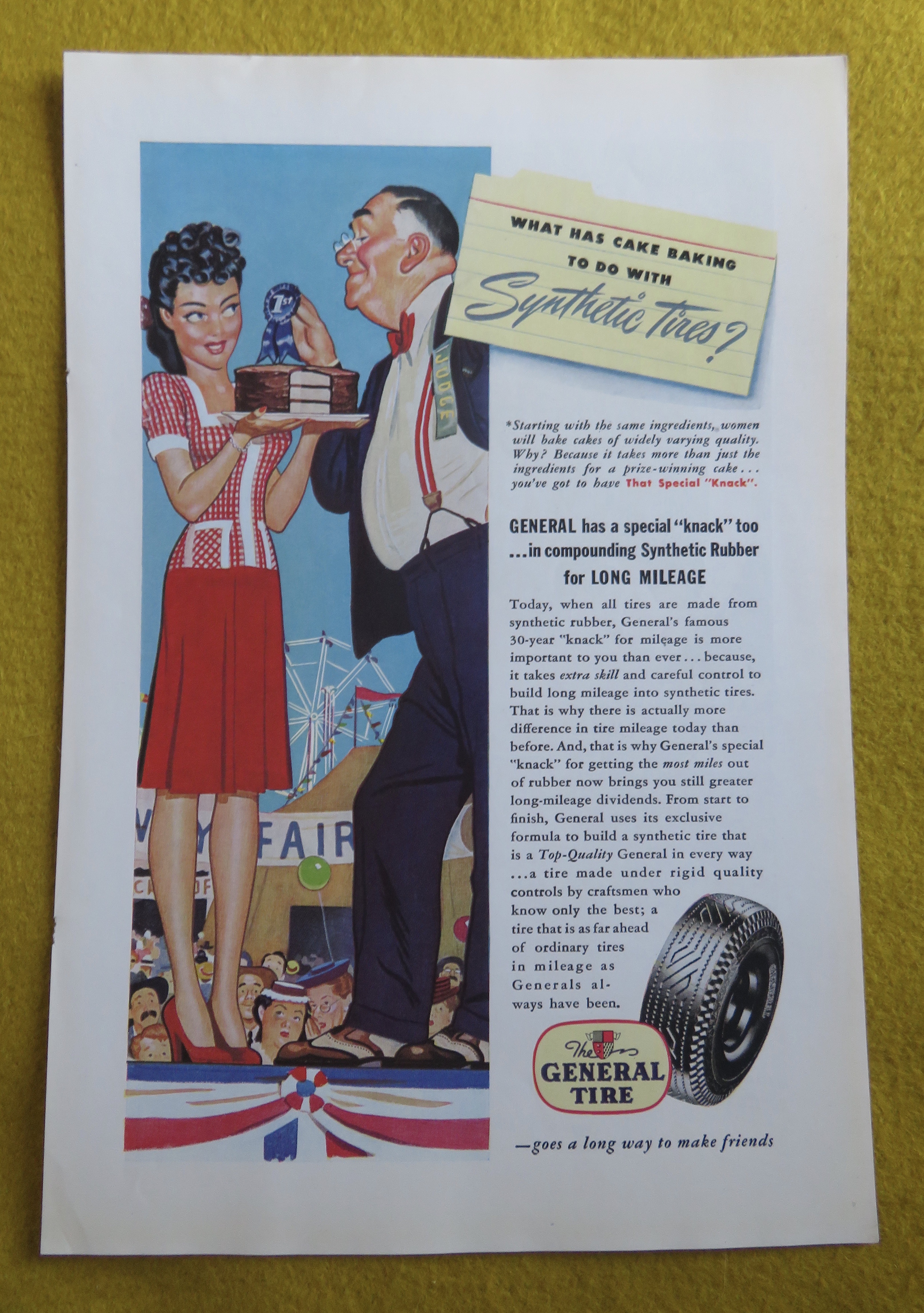 1945 General Tires with Woman Getting Ribbon For Cake
