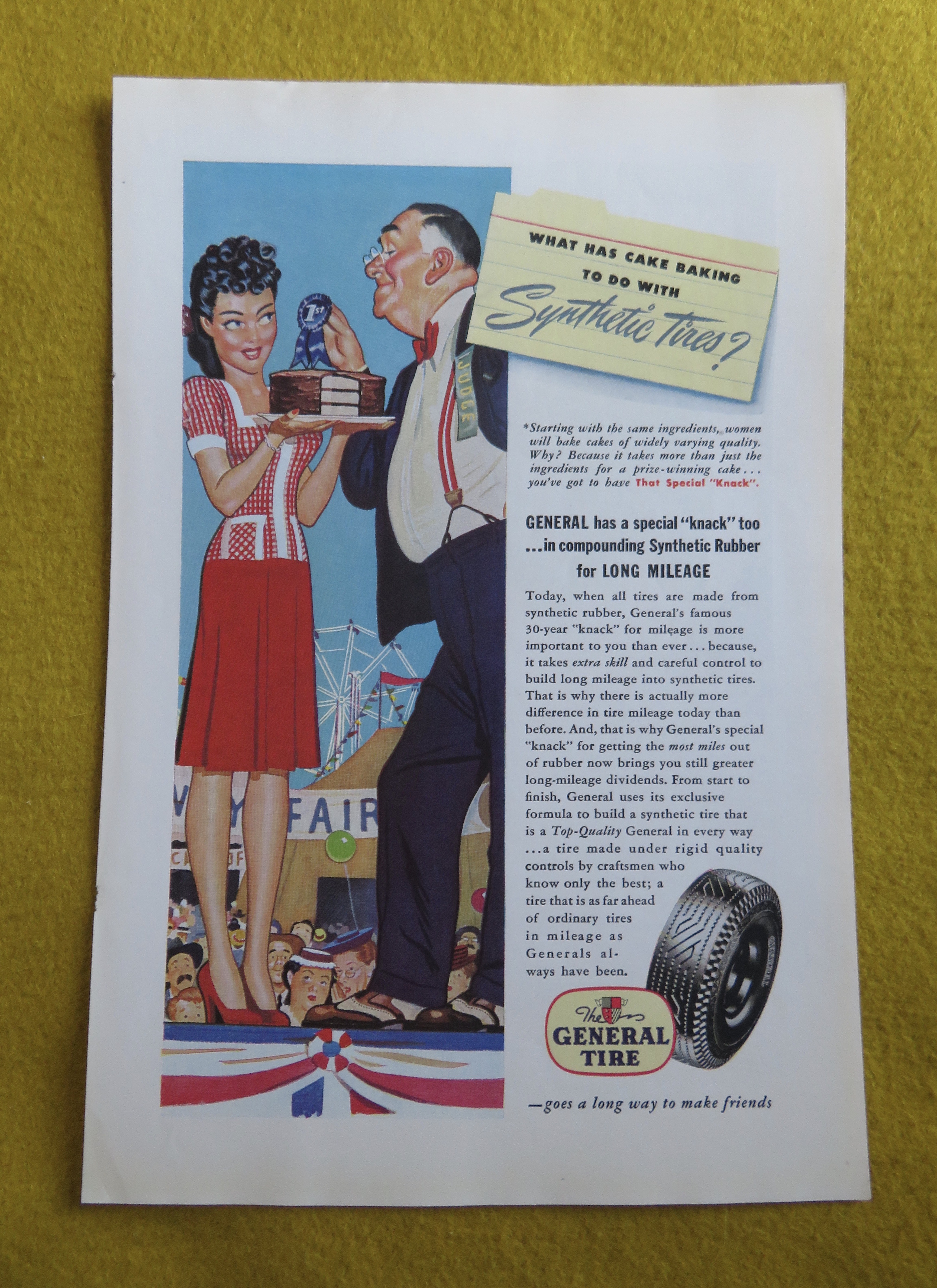 1945 General Tires with Woman Getting Ribbon For Cake