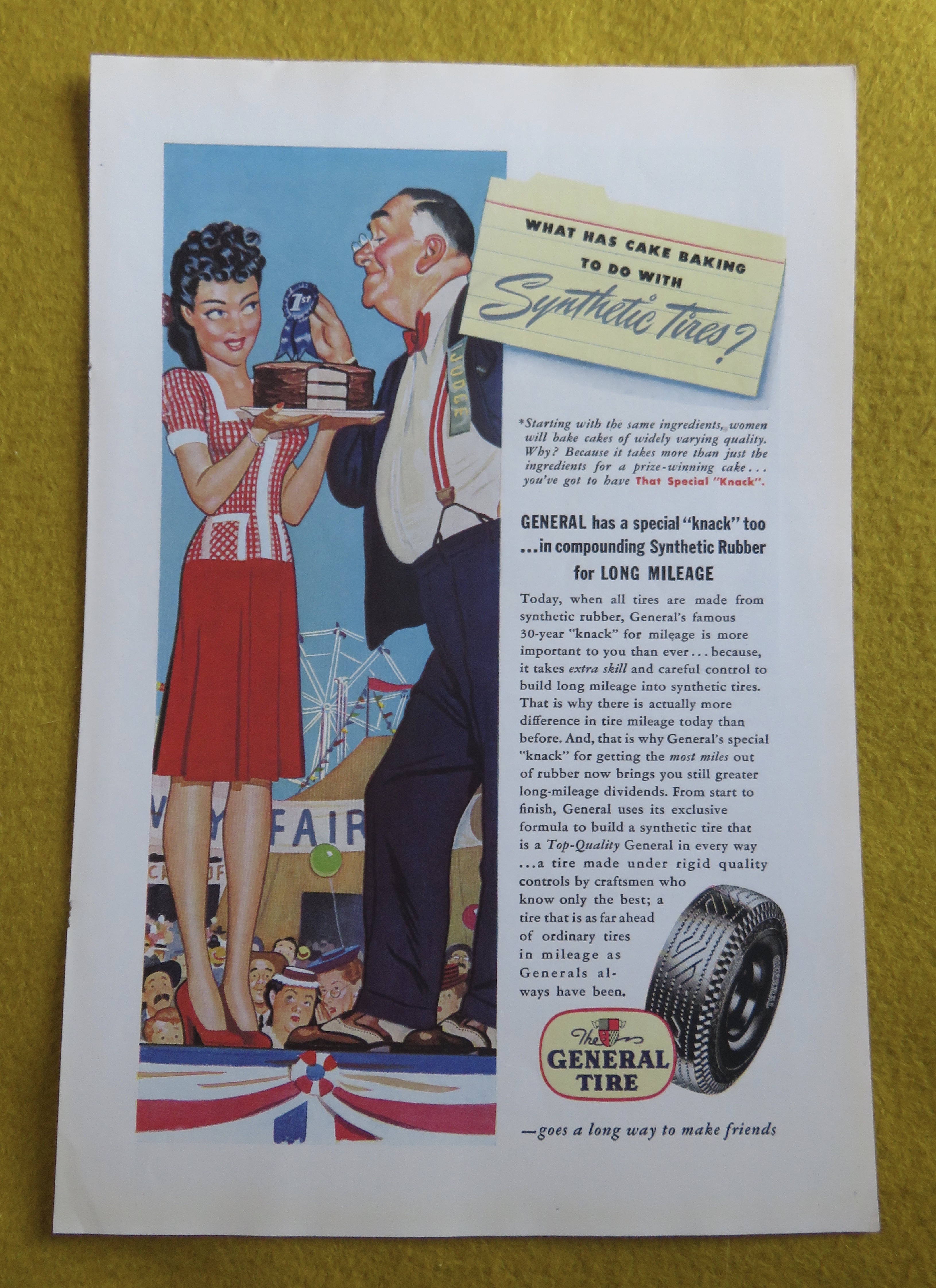 1945 General Tires with Woman Getting Ribbon For Cake