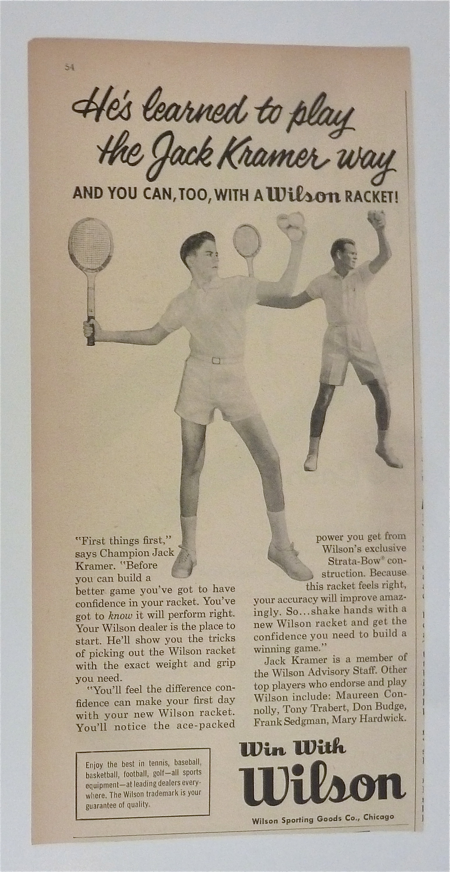 1958 Wilson Tennis Racket with Jack Kramer