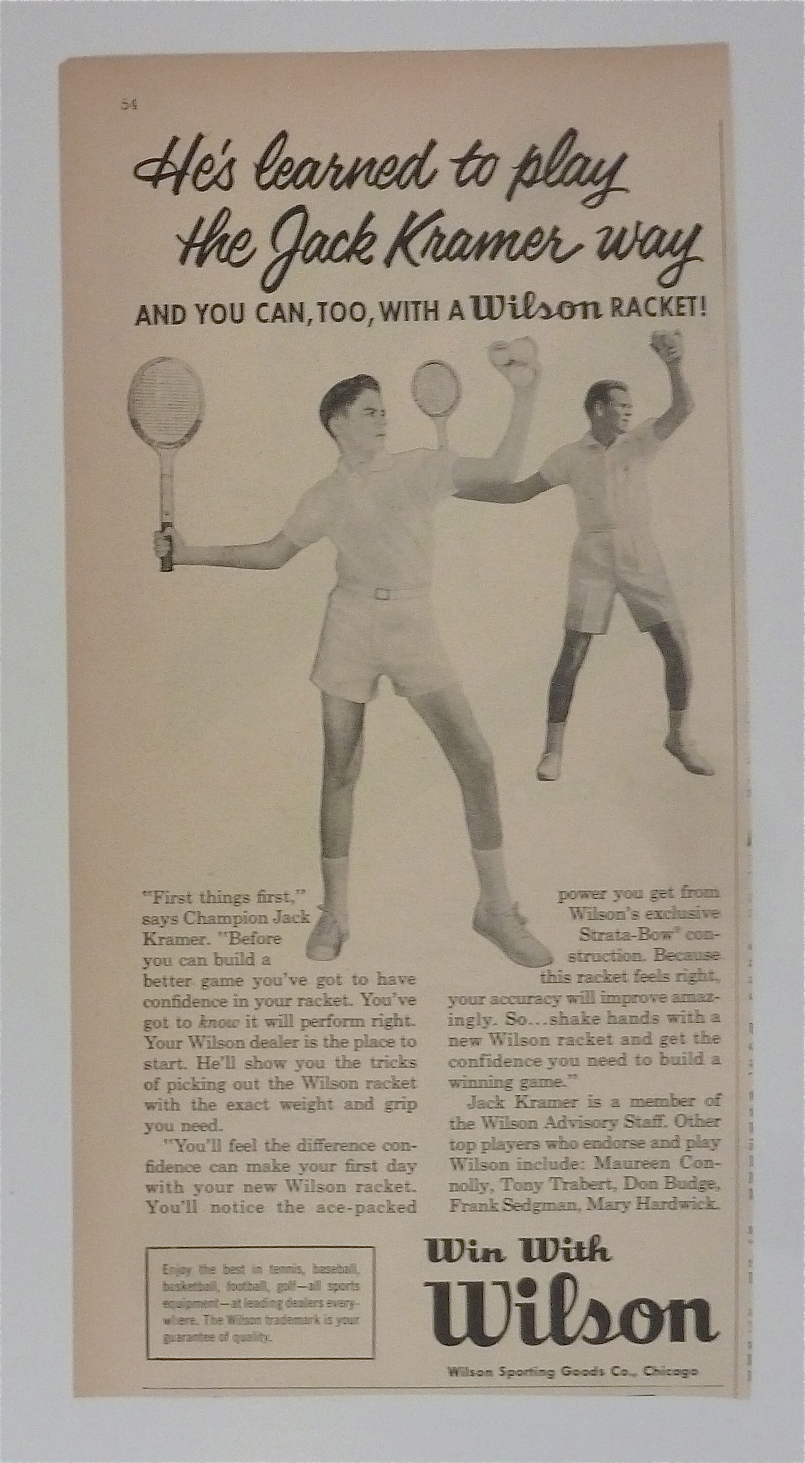 1958 Wilson Tennis Racket with Jack Kramer
