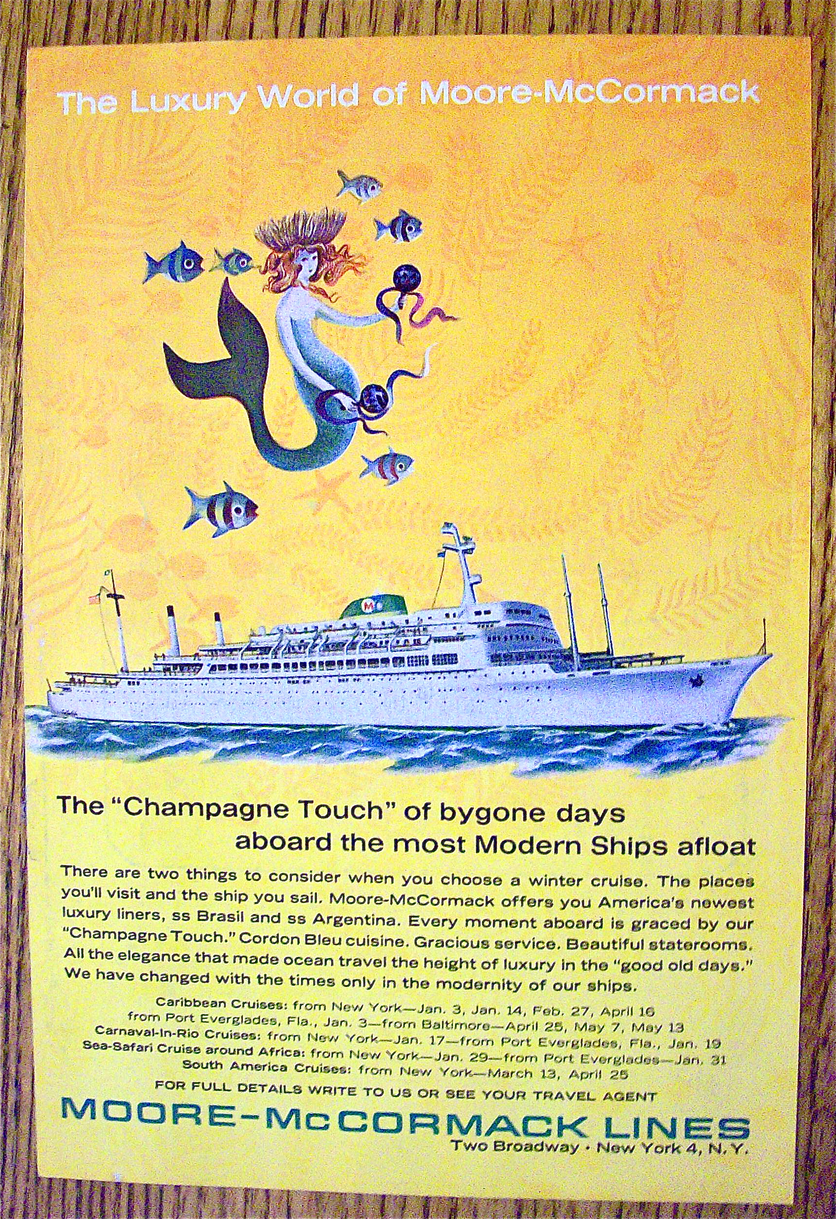 1964 Moore-McCormack Lines with Mermaid & Fish