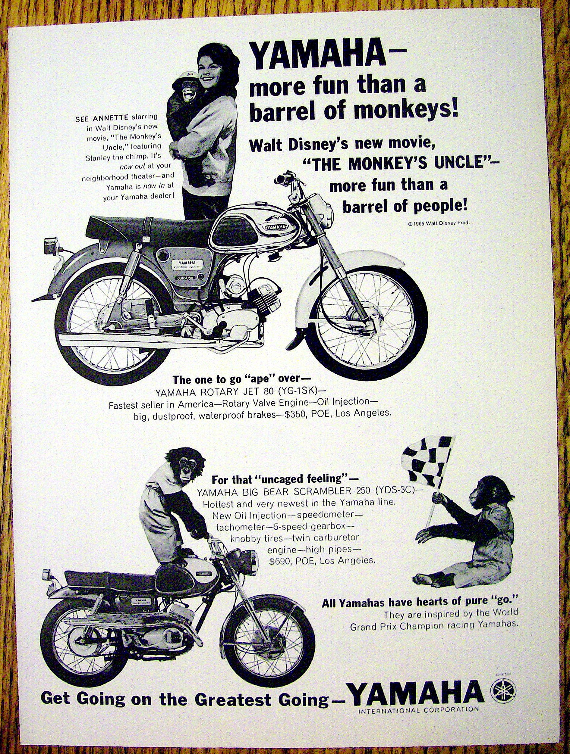 1965 Yamaha Motorcycle with Annette Funicello & Stanley