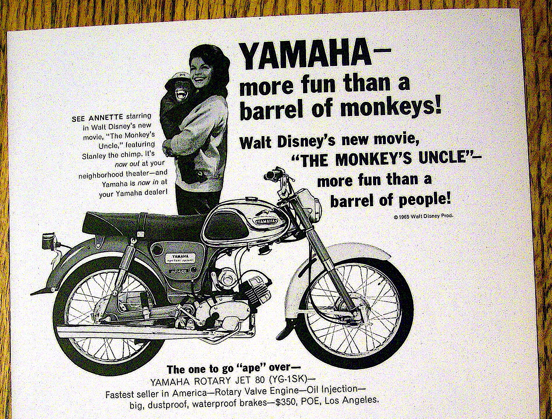 1965 Yamaha Motorcycle with Annette Funicello & Stanley
