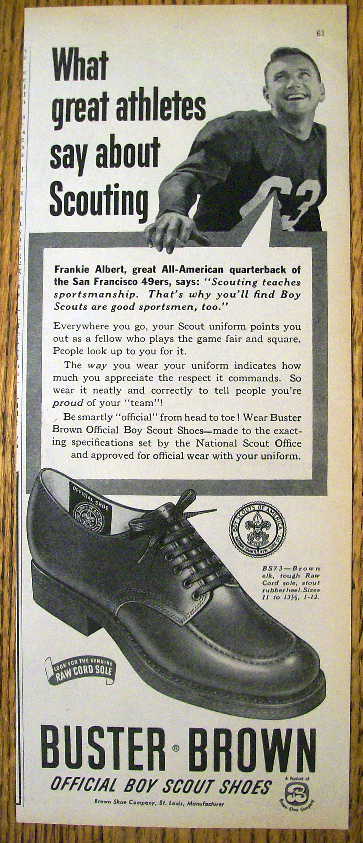 Vintage Ad: 1950 Buster Brown Shoes w/Frankie Albert