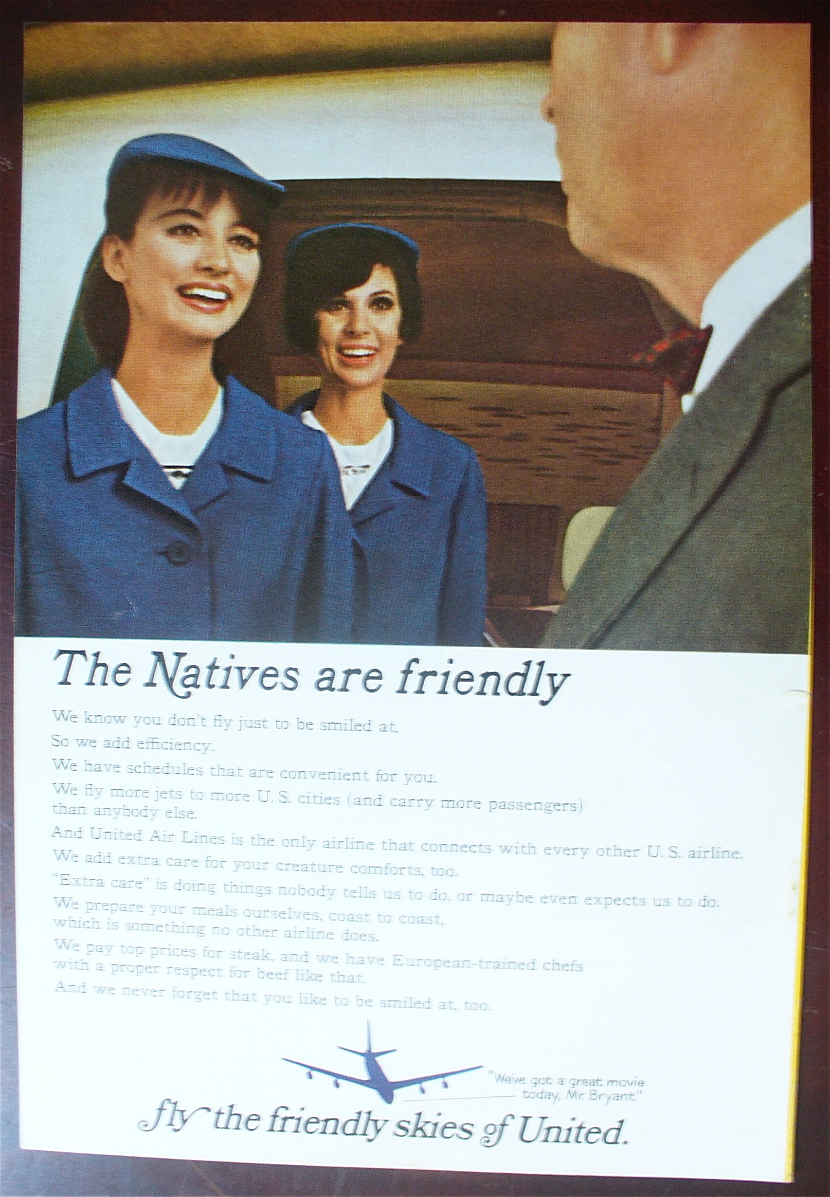 1966 United Air Lines with a Stewardess Talking to Man