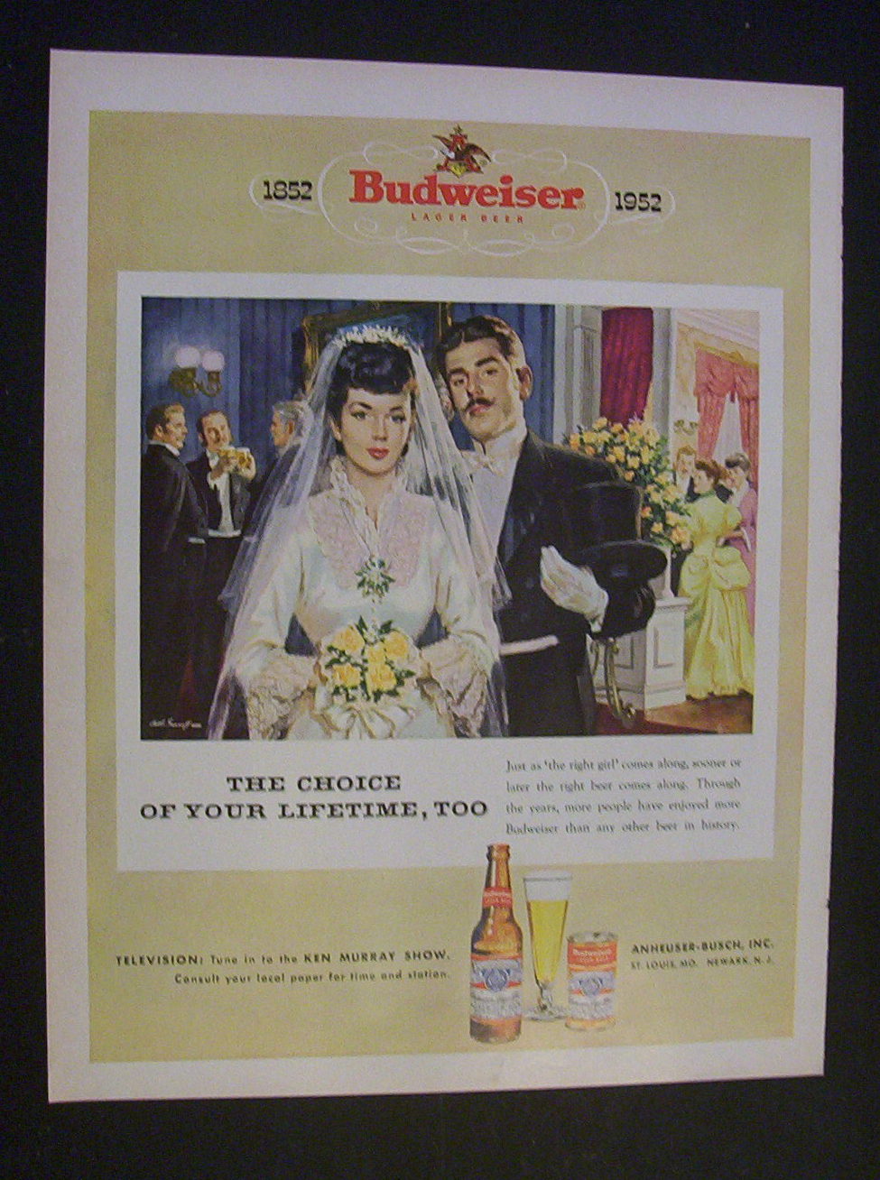 1952 Budweiser Beer with Bride & Groom