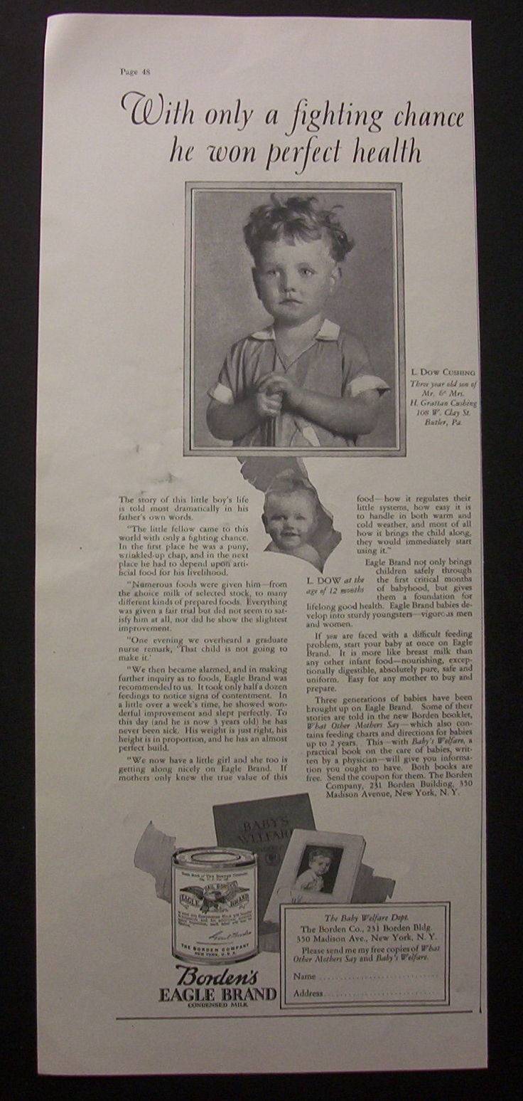 Vintage Ad1926  Borden's  Eagle  Brand  Condensed  Milk