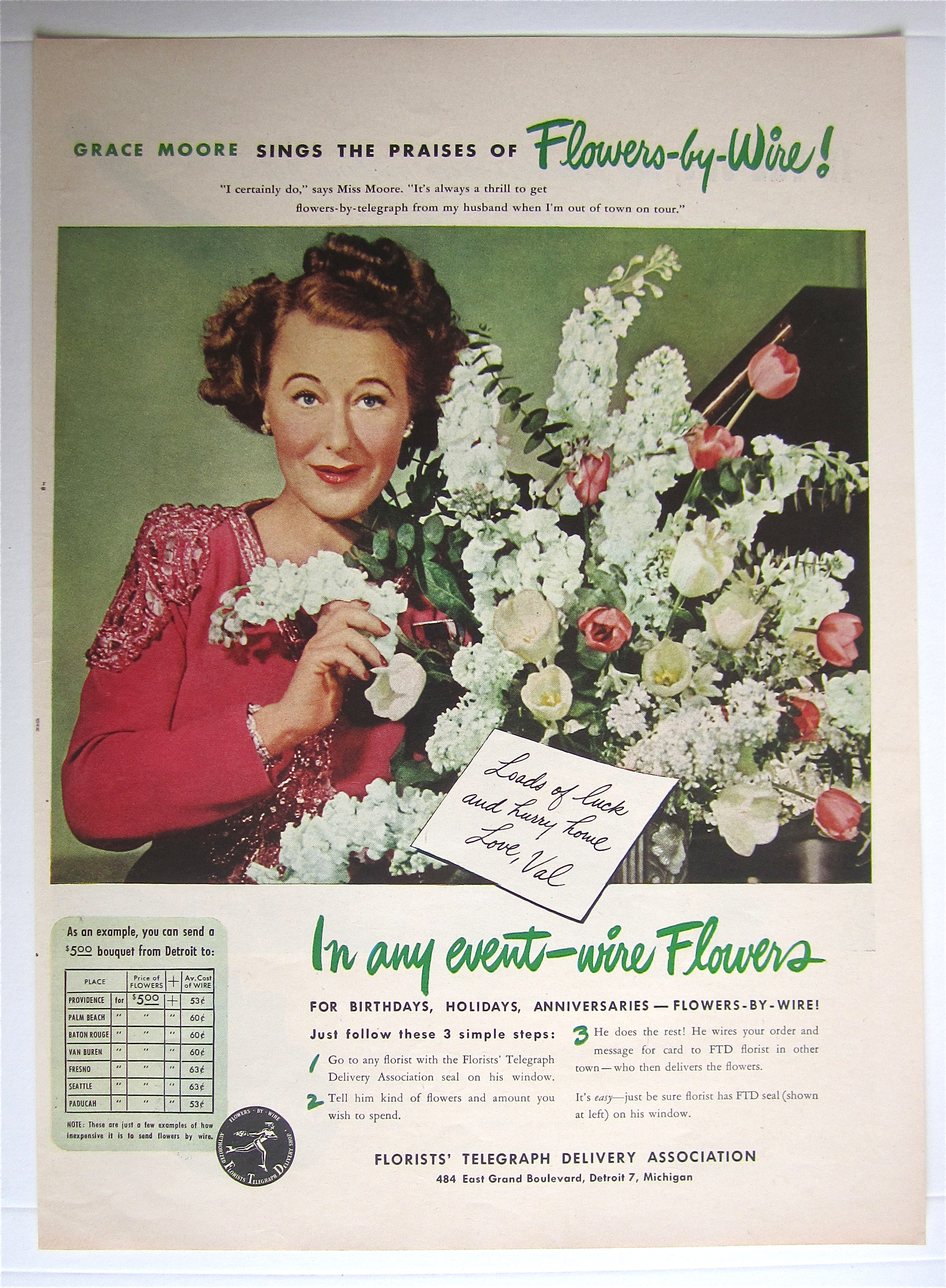 1945 FTD Florists  Telegraph  Delivery with Grace Moore