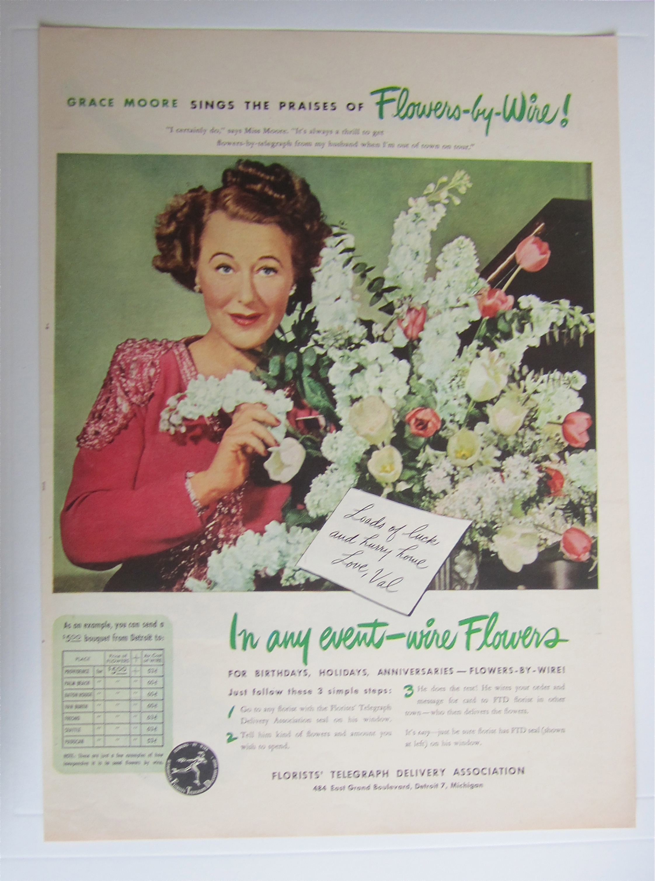 1945 FTD Florists  Telegraph  Delivery with Grace Moore