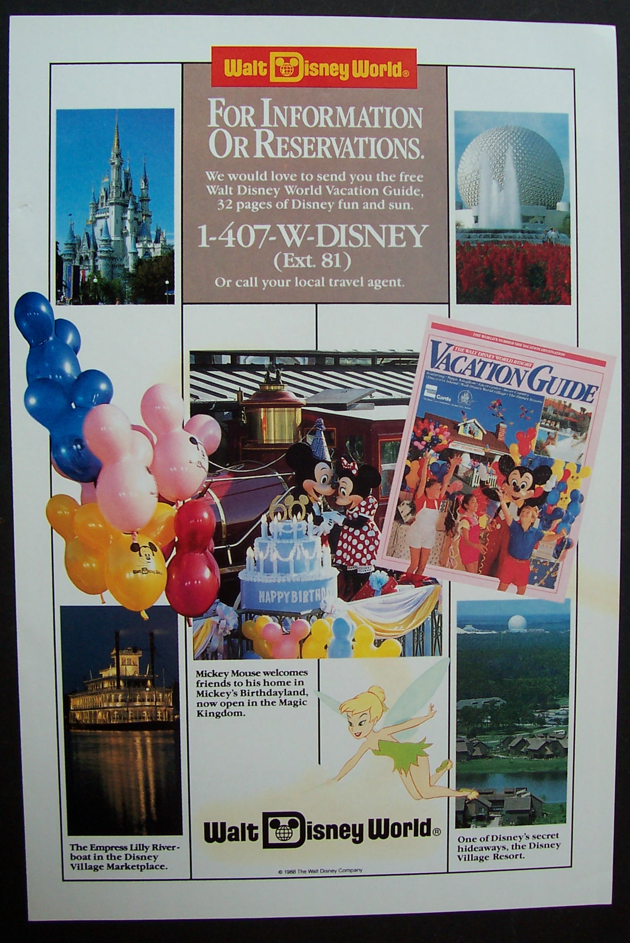 1989 Walt Disney World Vacation Guide w/Areas in Disney