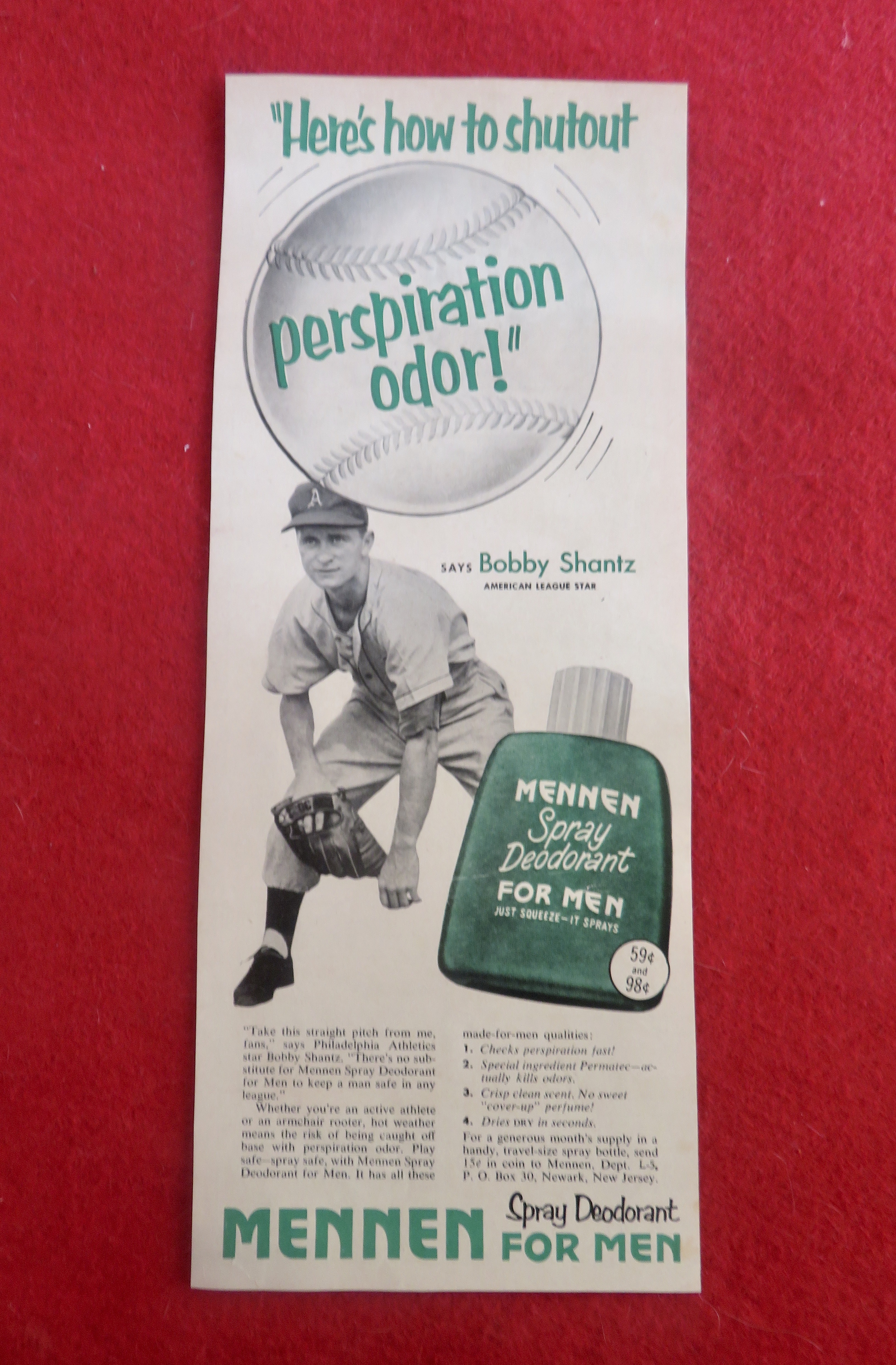 1950's Mennen Spray Deodorant w Baseball's Bobby Shantz