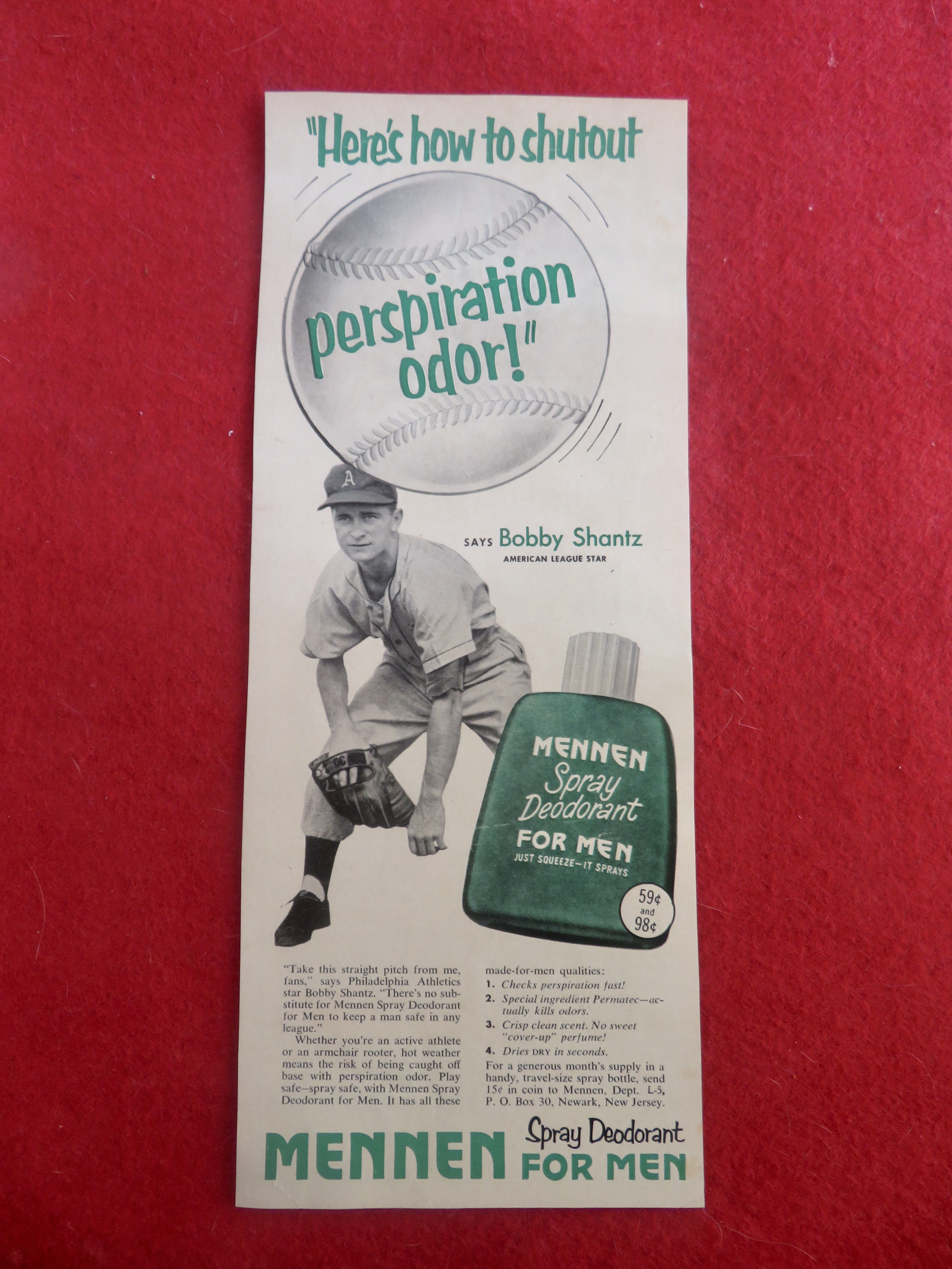 1950's Mennen Spray Deodorant w Baseball's Bobby Shantz