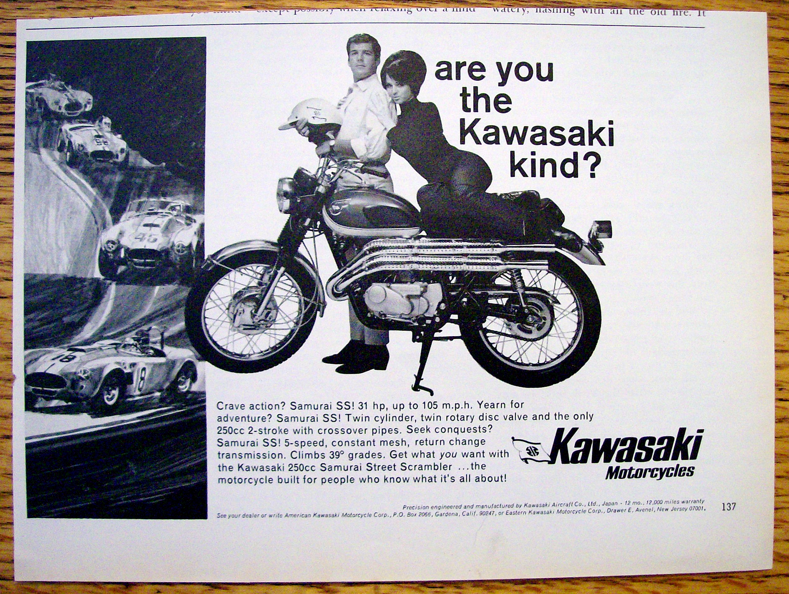 Vintage Ad: 1967 Kawasaki 250cc Samurai Motorcycle