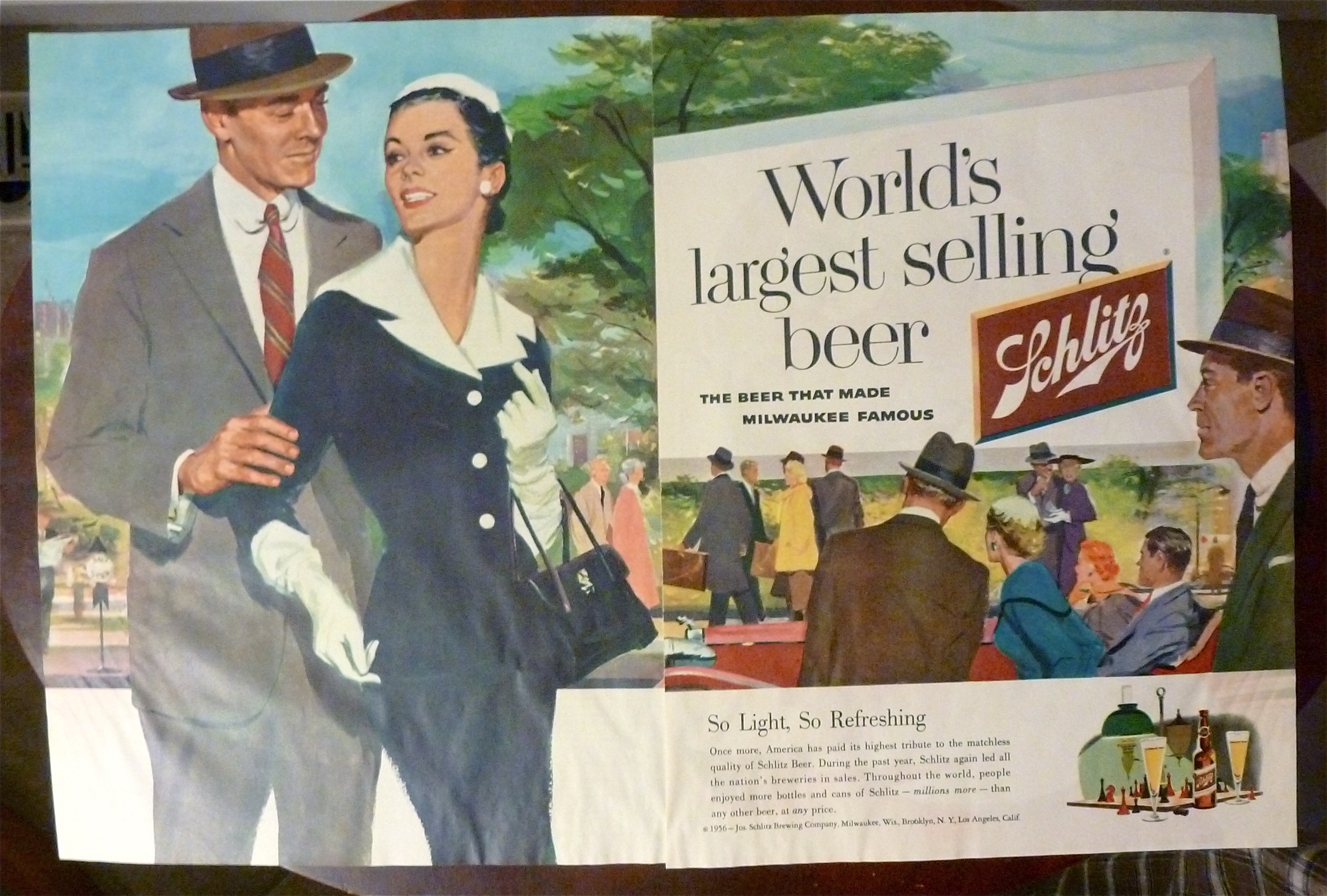 1956 Schlitz Beer with Man & Woman Walking Together