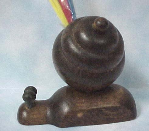 1970s Wood Snail Toothpick Holder