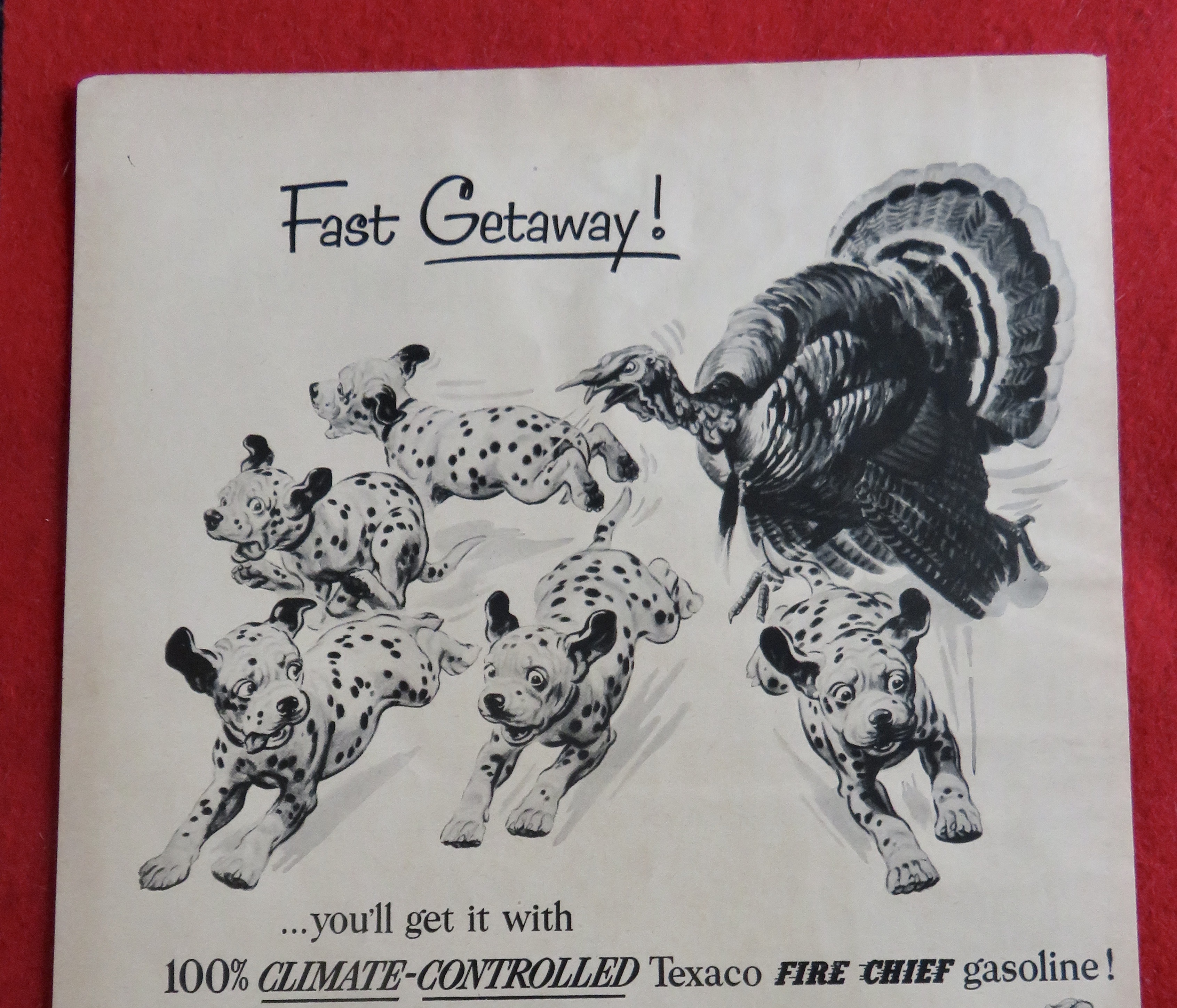 1953 Texaco Gasoline with Turkey Chasing Dalmatians