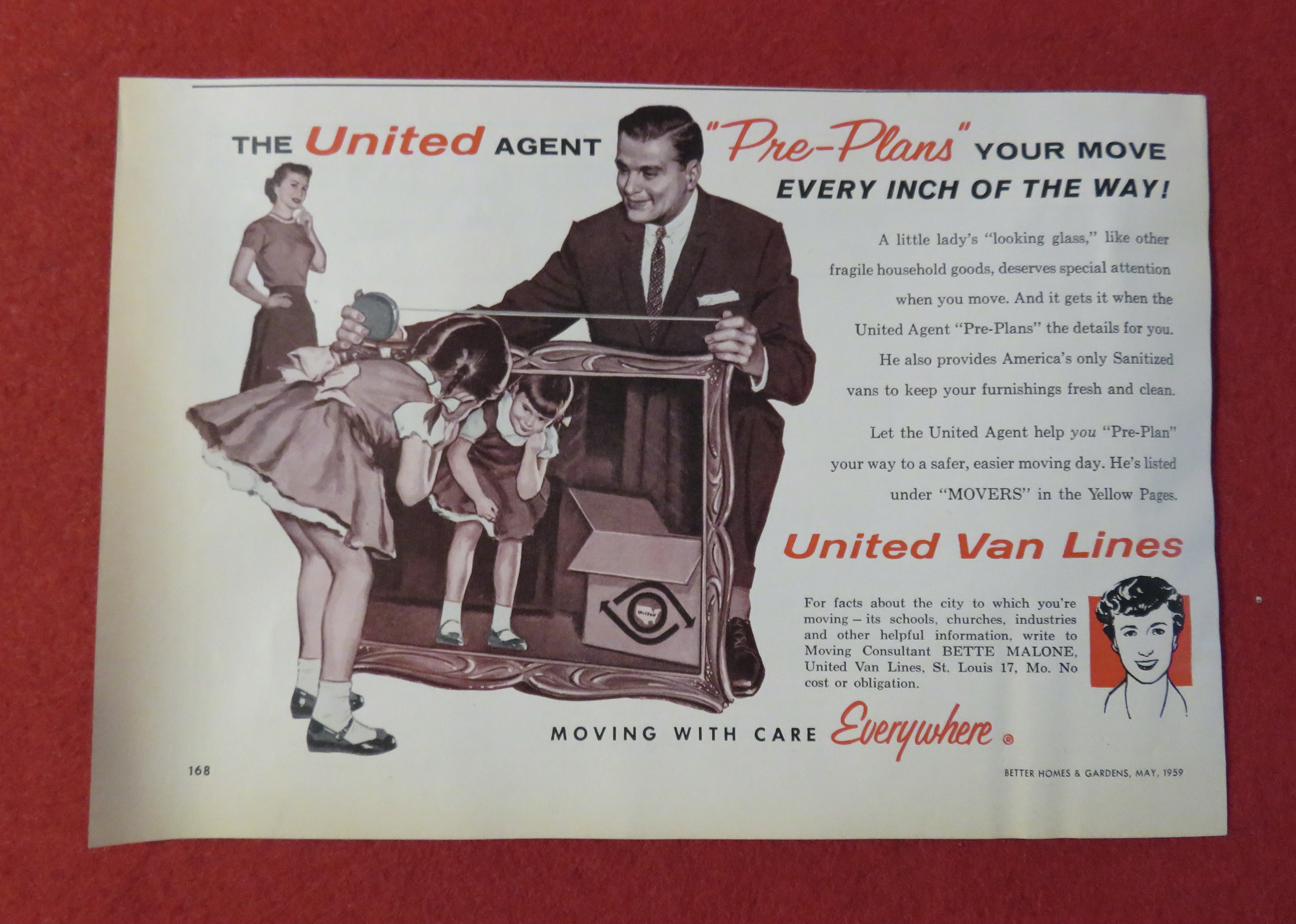 1959 United Van Lines w/ Little Girl Looking in Mirror