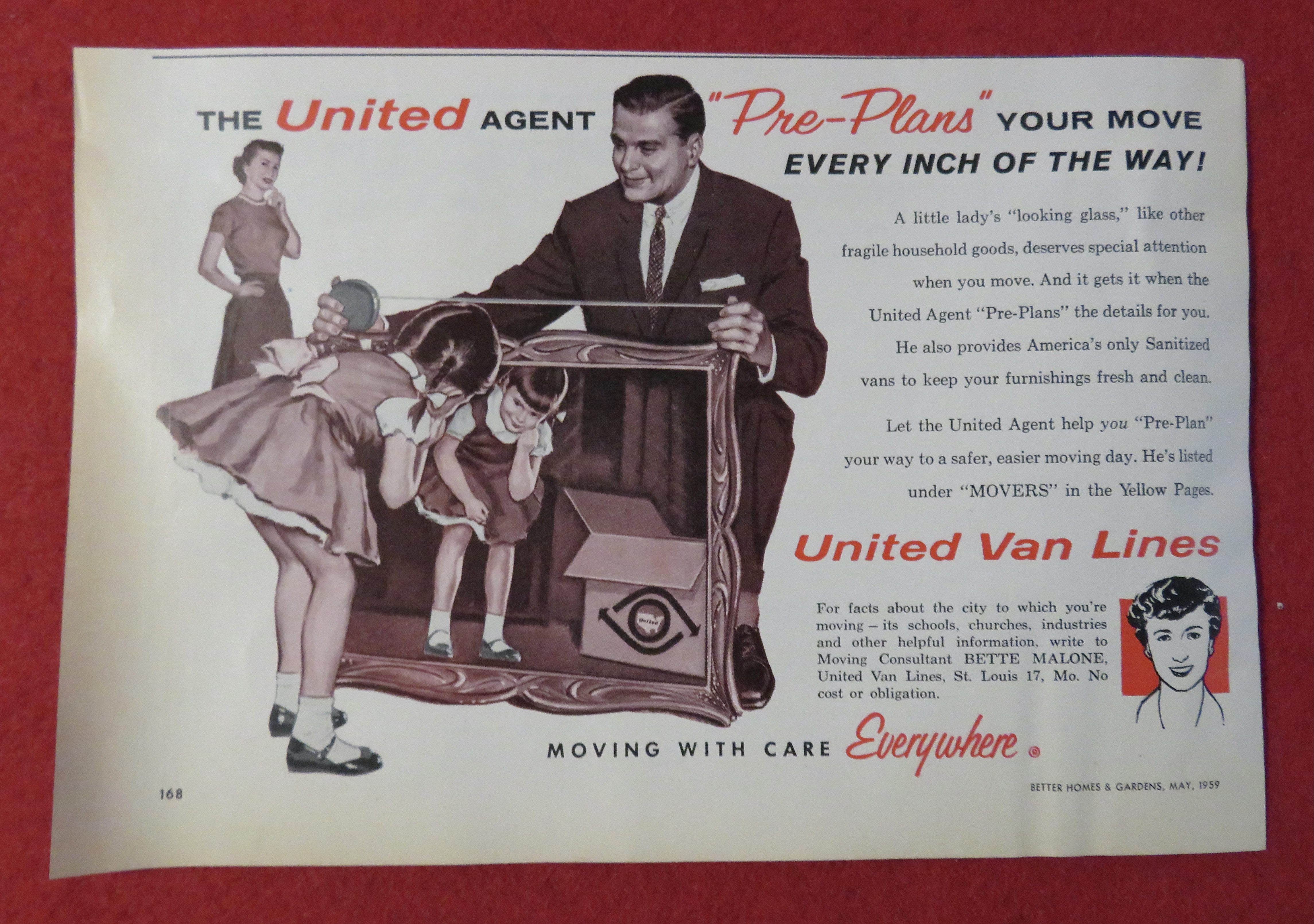 1959 United Van Lines w/ Little Girl Looking in Mirror