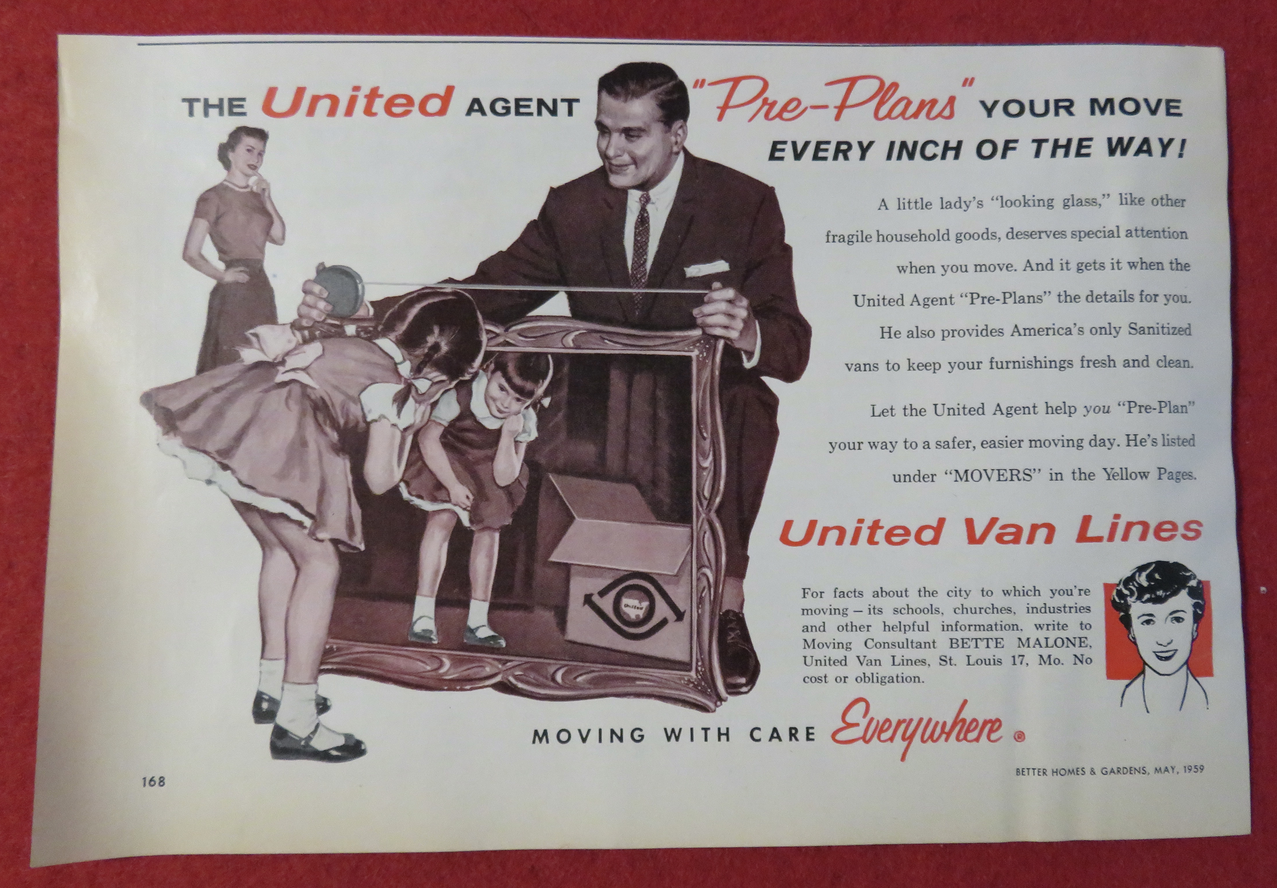 1959 United Van Lines w/ Little Girl Looking in Mirror