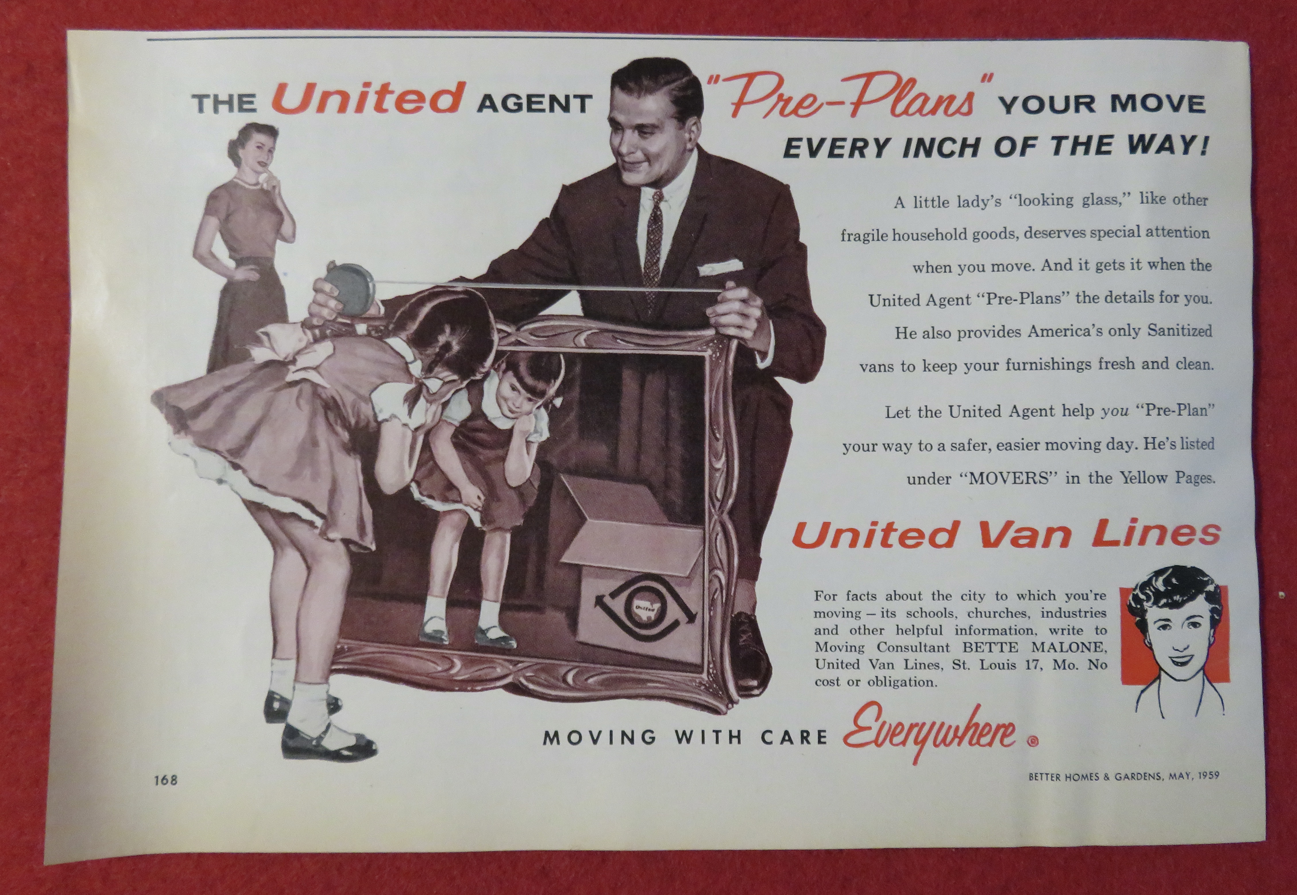 1959 United Van Lines w/ Little Girl Looking in Mirror