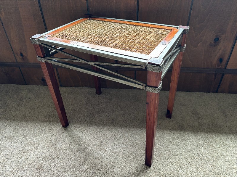 Metal wood rattan side table