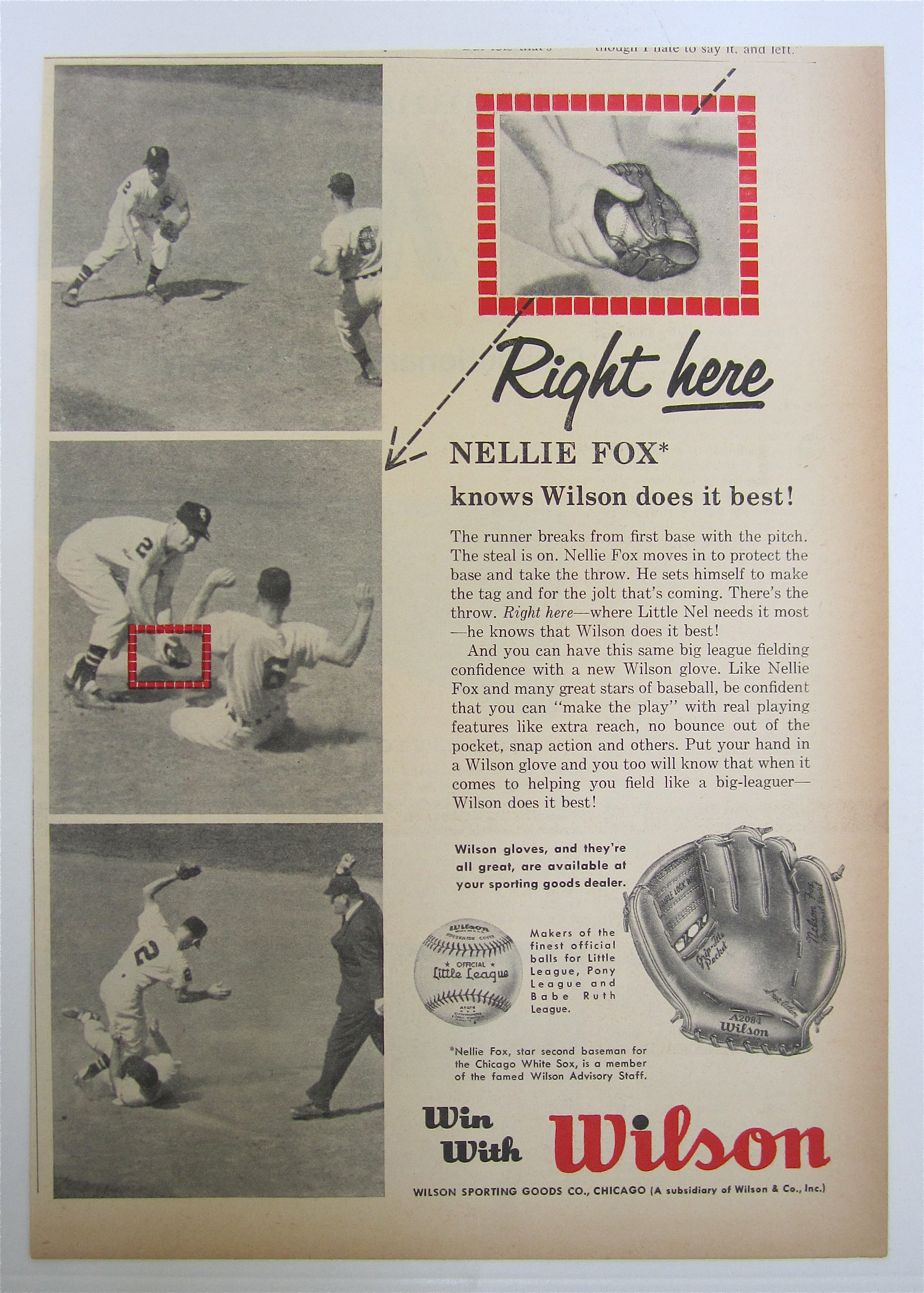 1959 Wilson Glove With Baseball's Nellie Fox