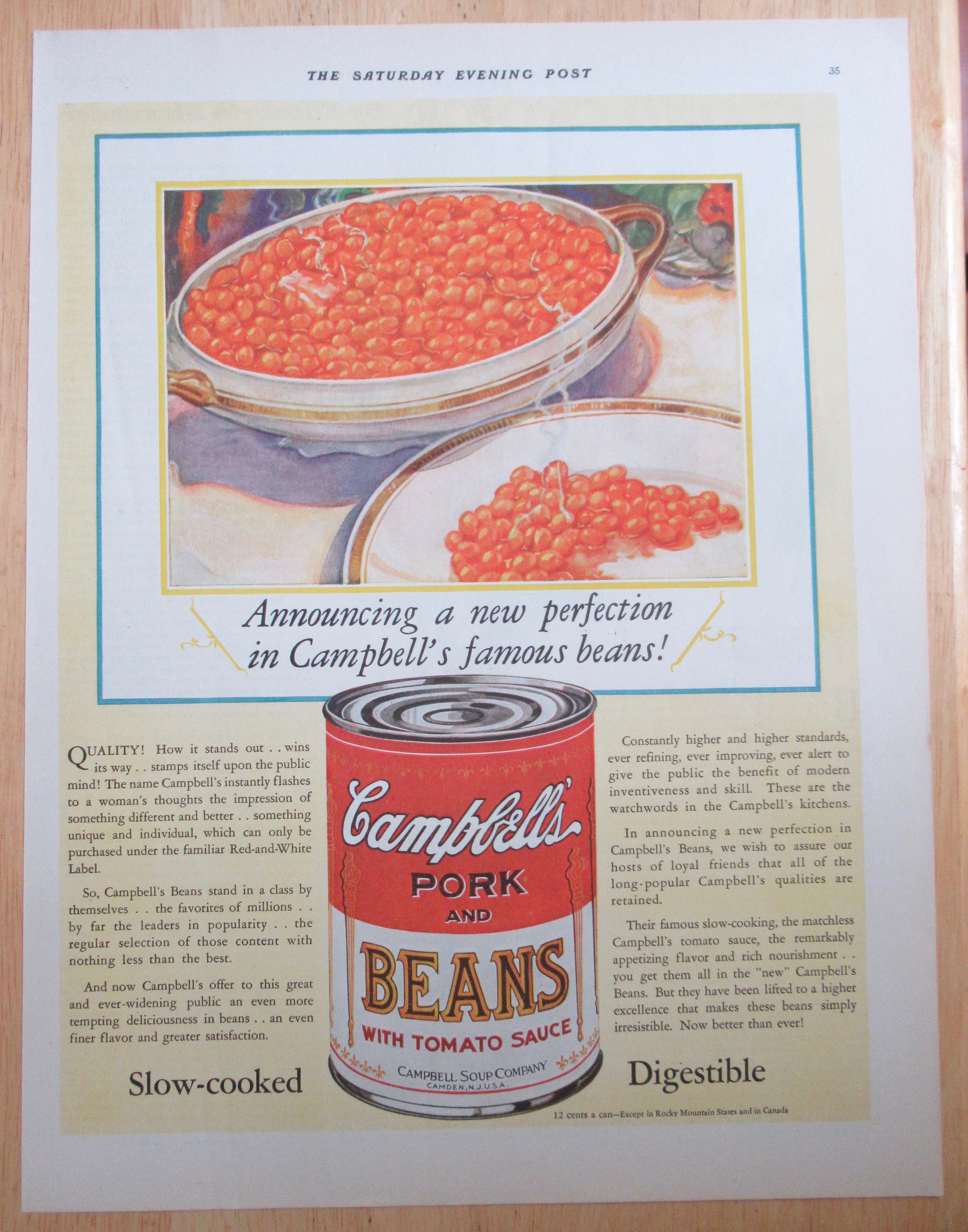 1928 Campbell's Pork and Beans with Bowl & Can of Beans