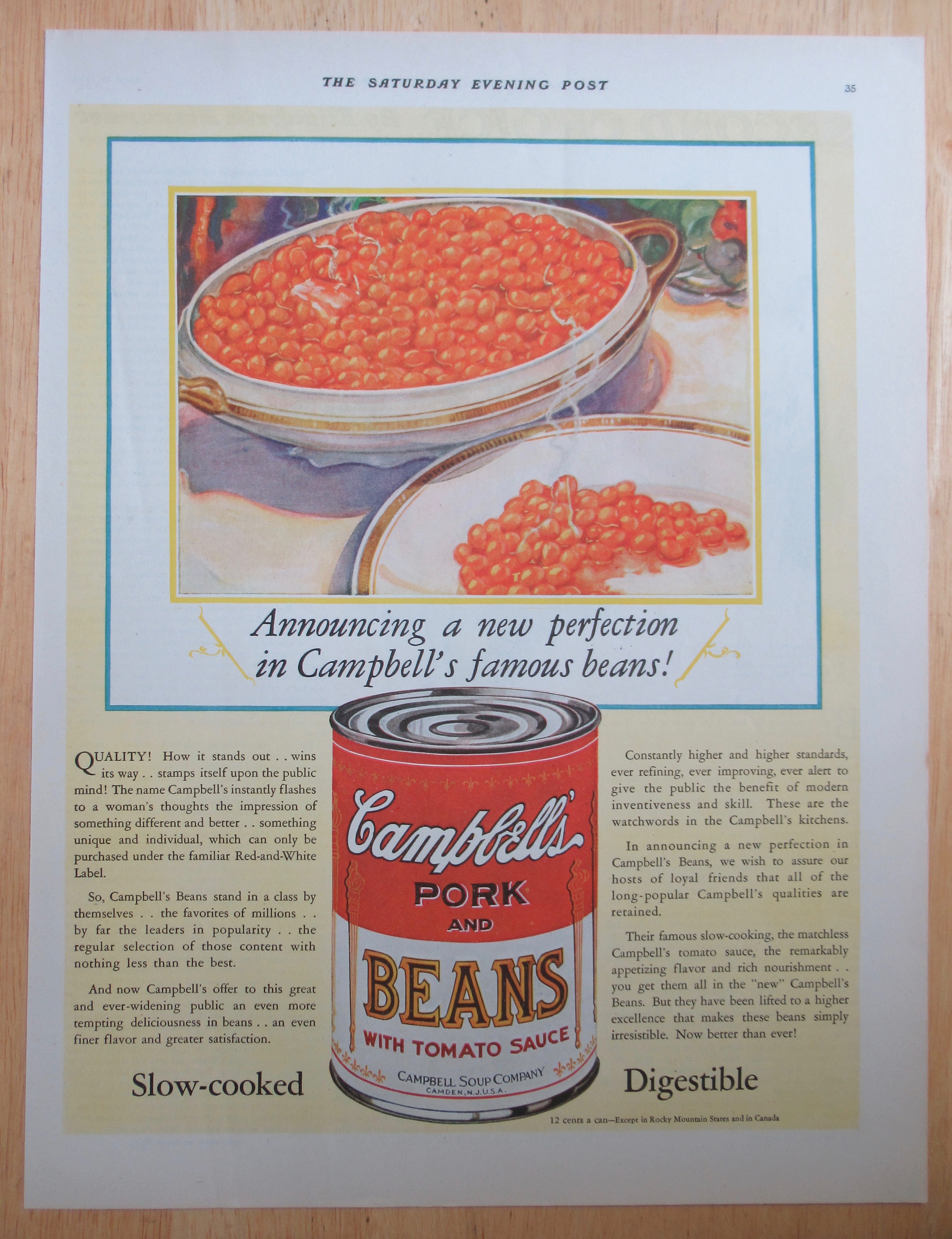 1928 Campbell's Pork and Beans with Bowl & Can of Beans