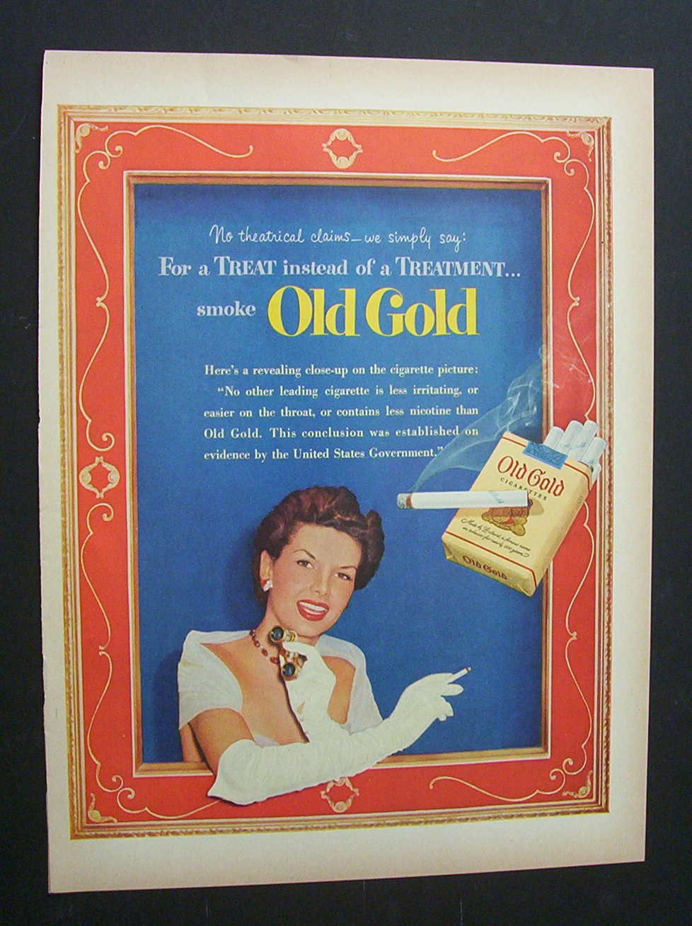 1952 Old Gold Cigarettes w/ Woman Holding Opera Glasses