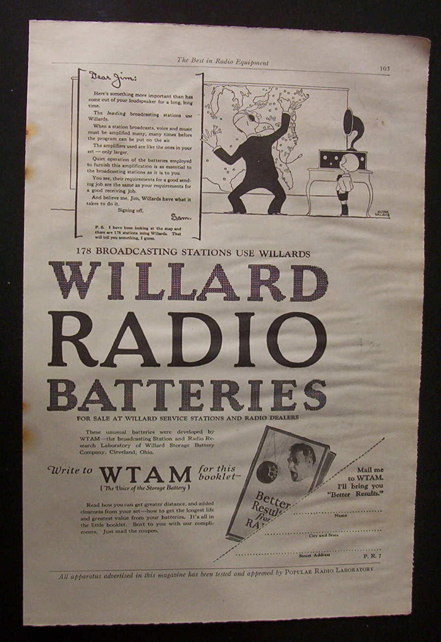 Vintage Ad: 1925  Willard  Radio  Batteries