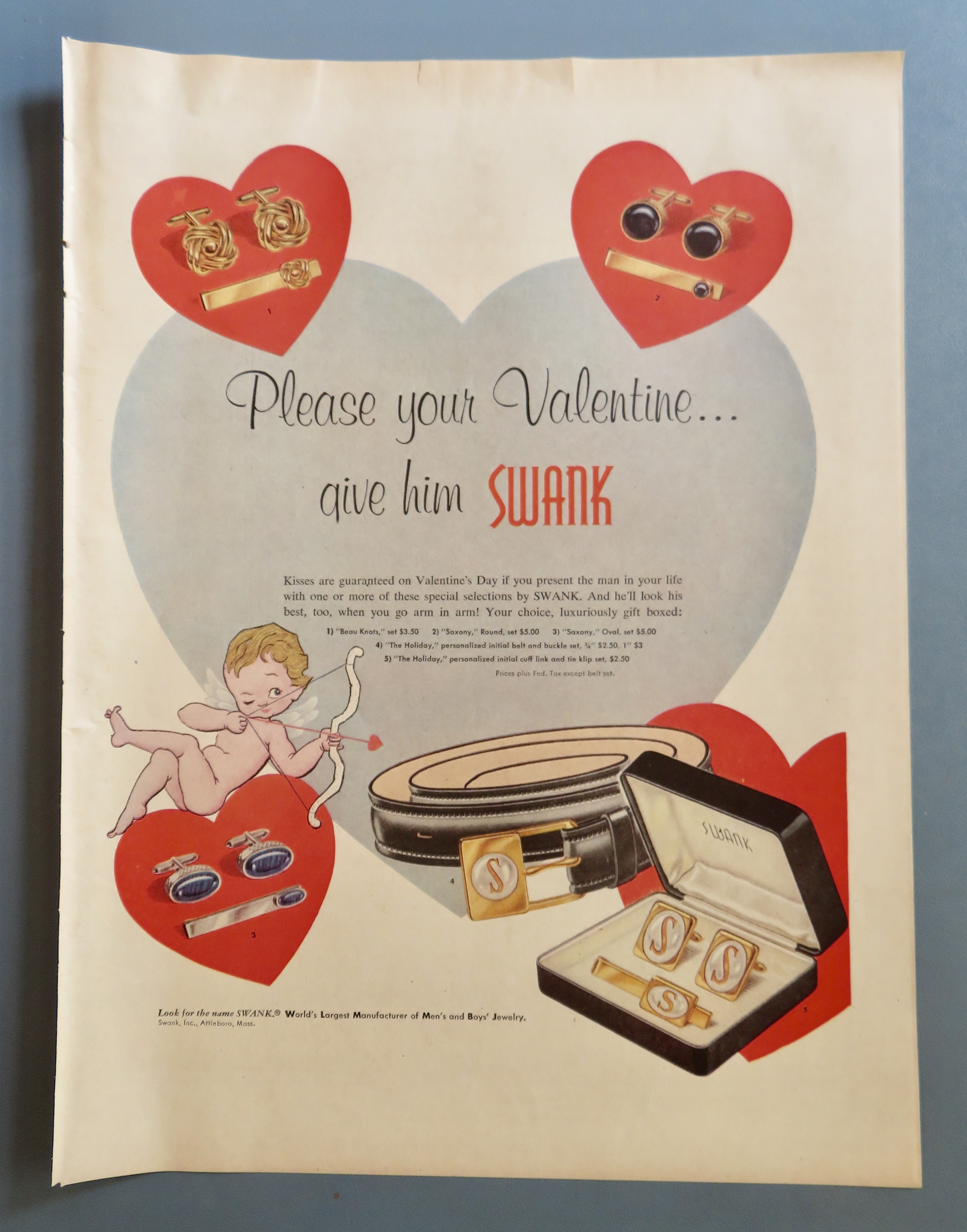 1957 Swank Jewelry with Cuff Links & Tie Clips