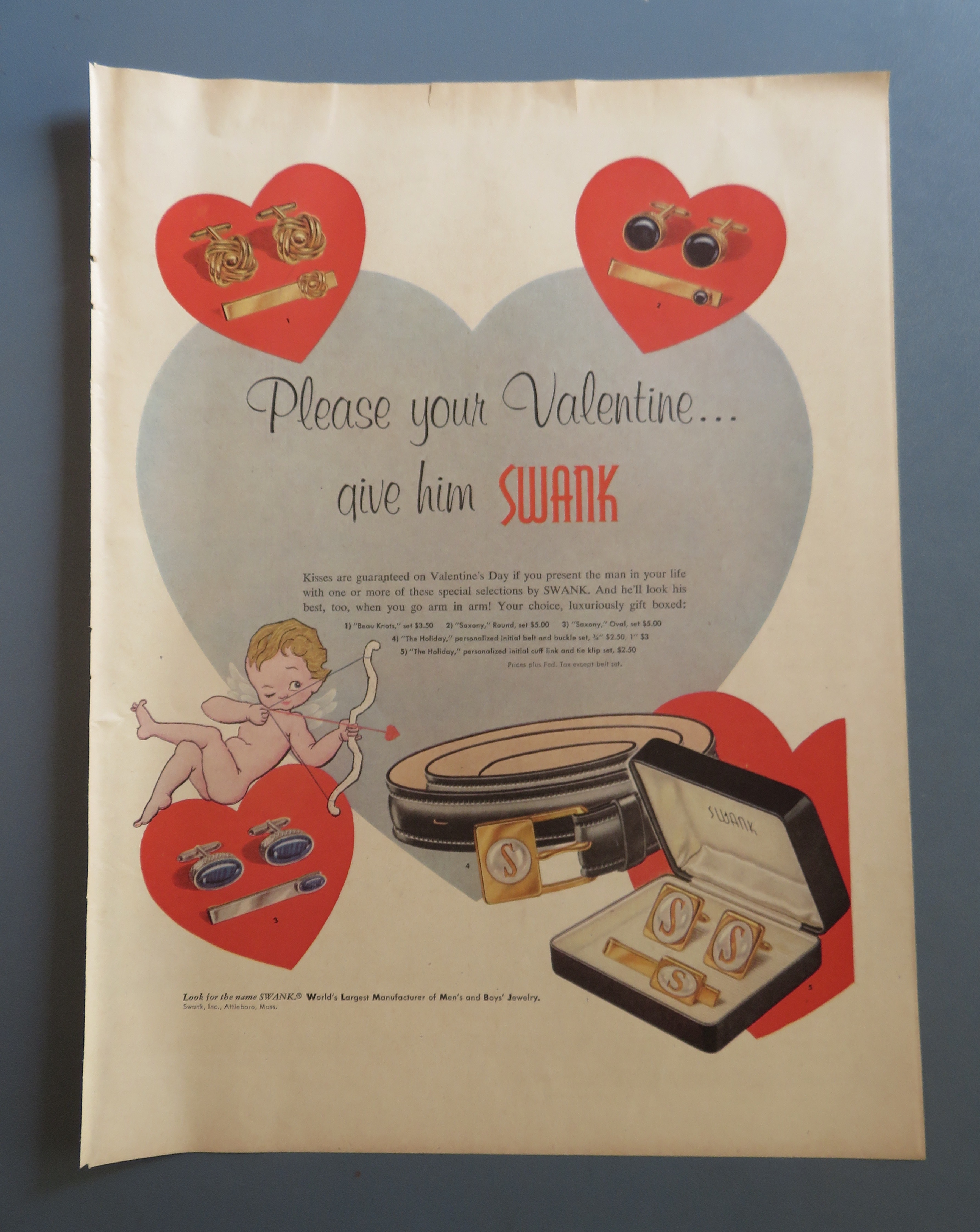 1957 Swank Jewelry with Cuff Links & Tie Clips