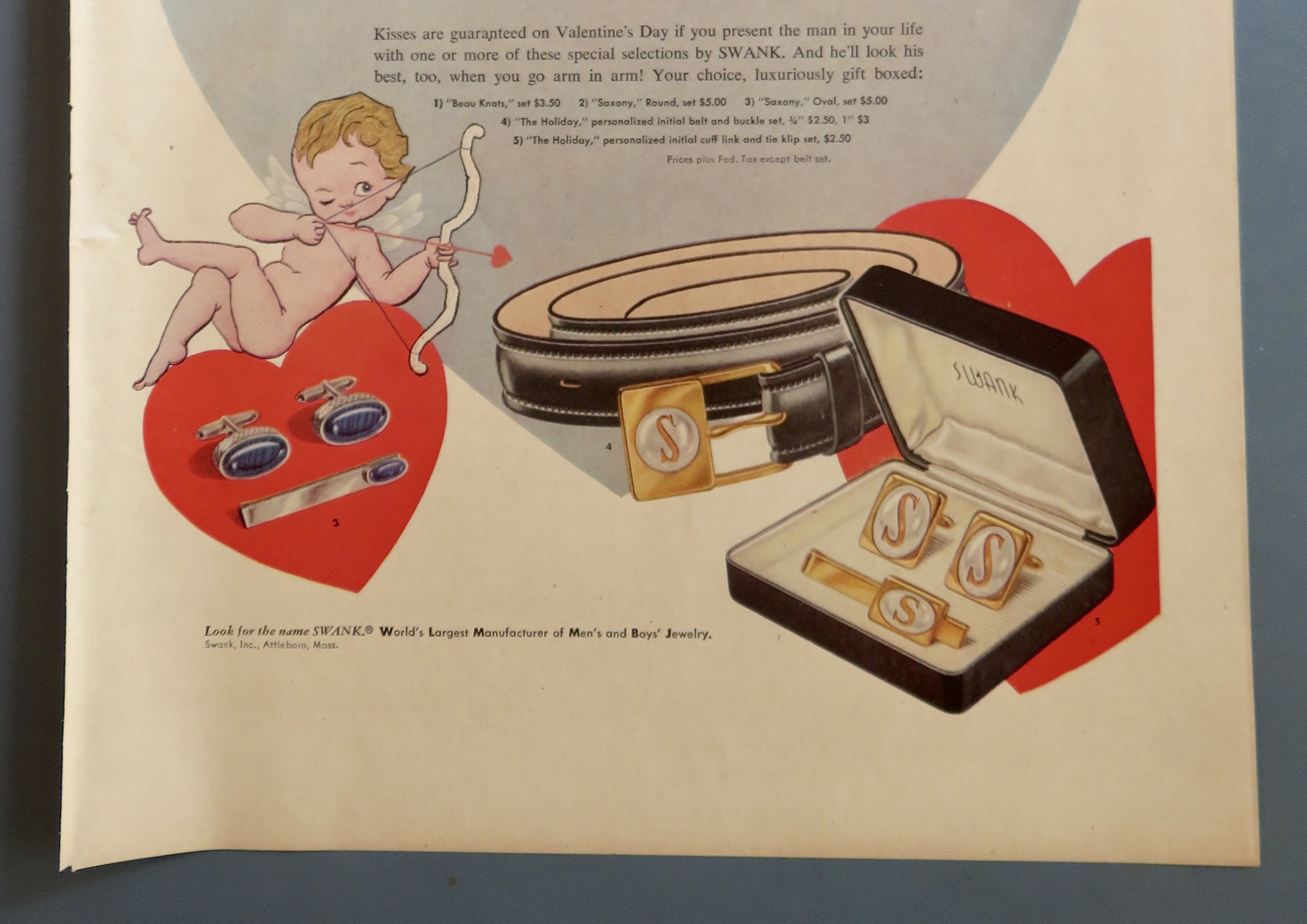 1957 Swank Jewelry with Cuff Links & Tie Clips