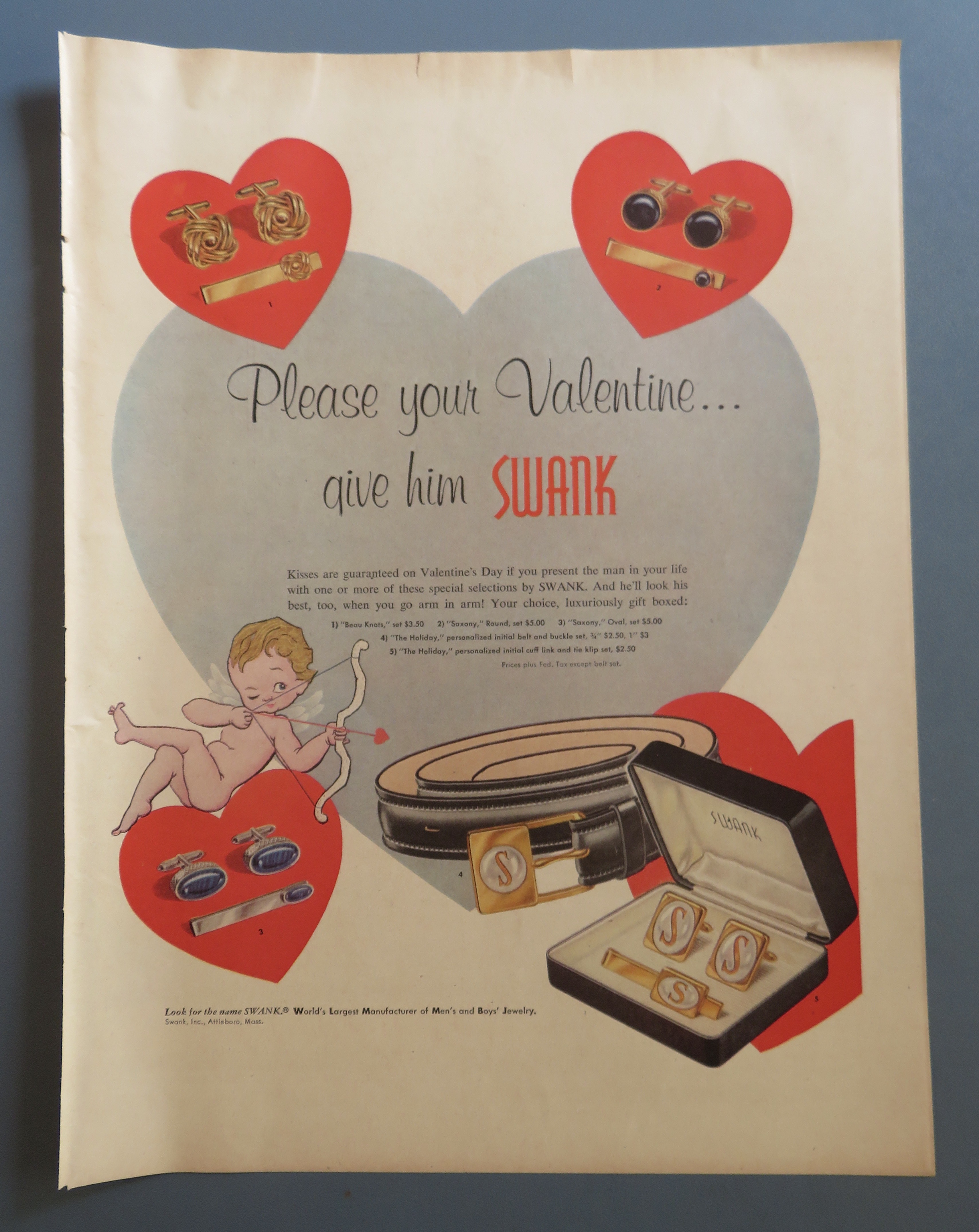 1957 Swank Jewelry with Cuff Links & Tie Clips
